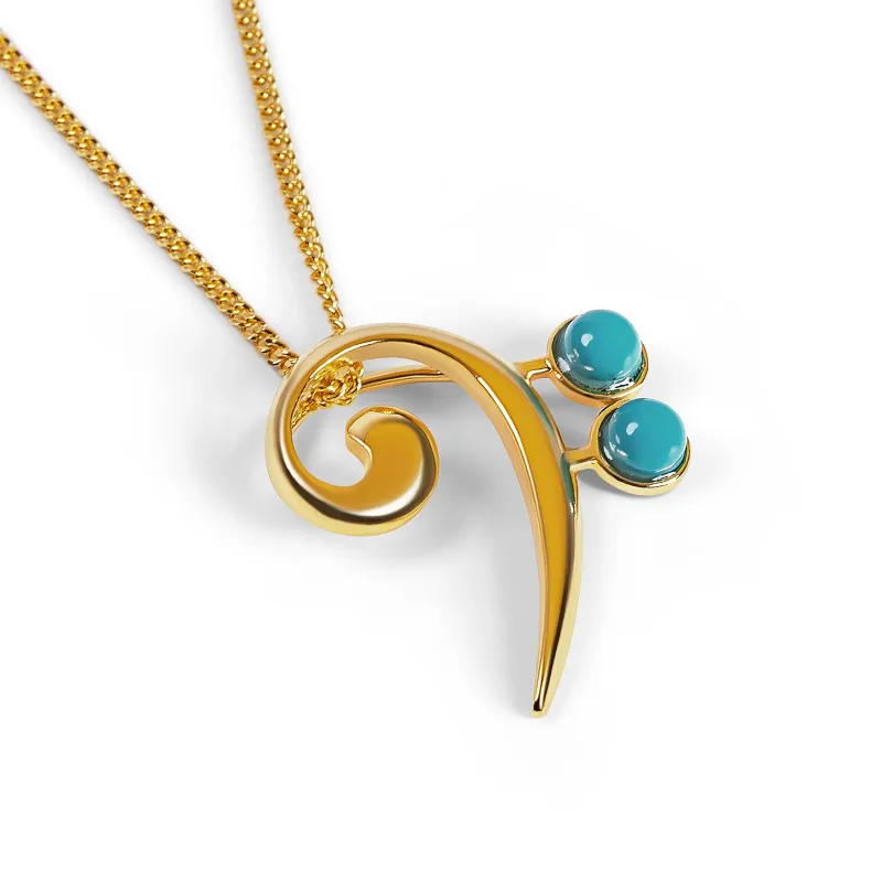 Music Bass Clef Necklace in Silver with 24ct and Turquoise sold by Henryka