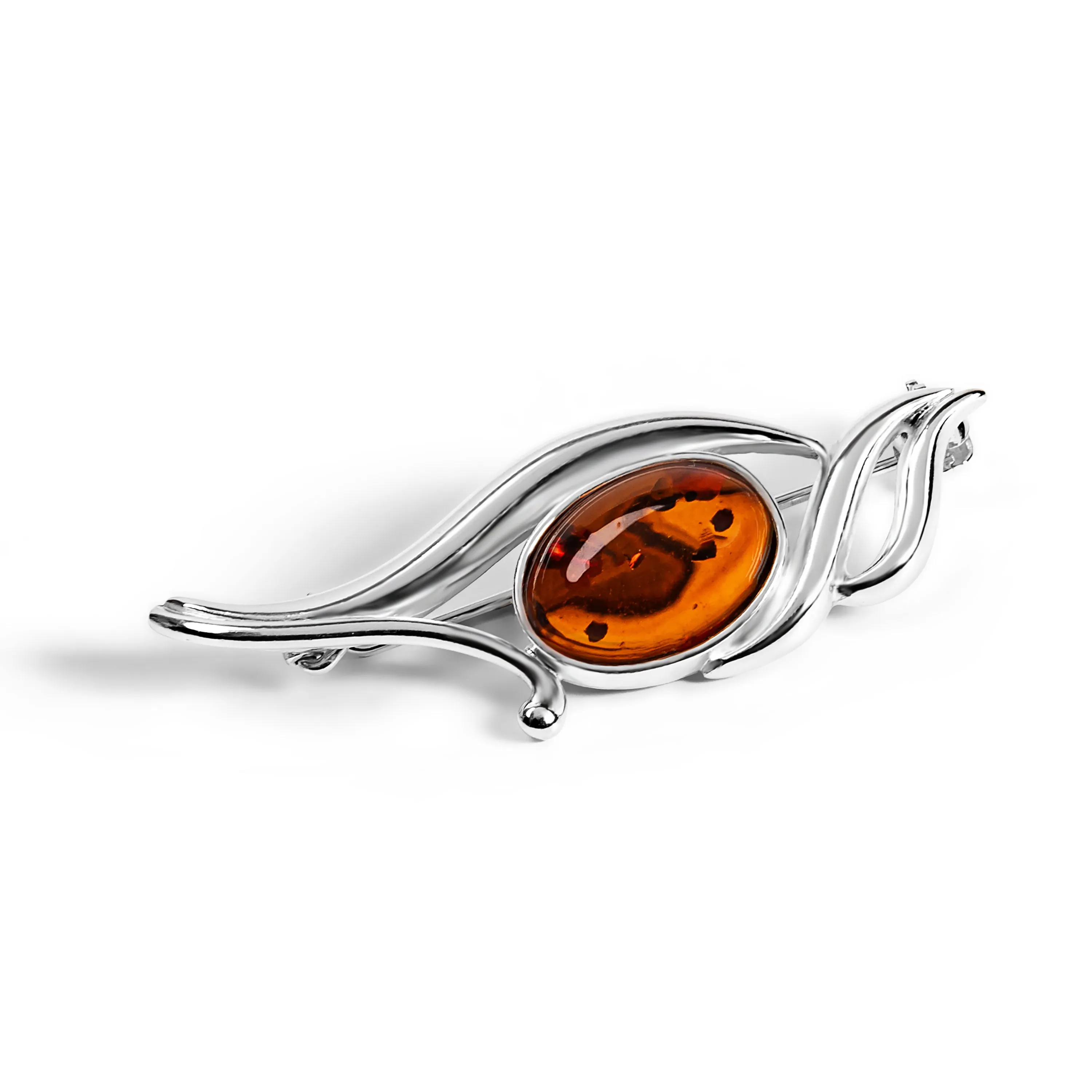 Swirls Design Brooch in Silver & Amber sold by Henryka