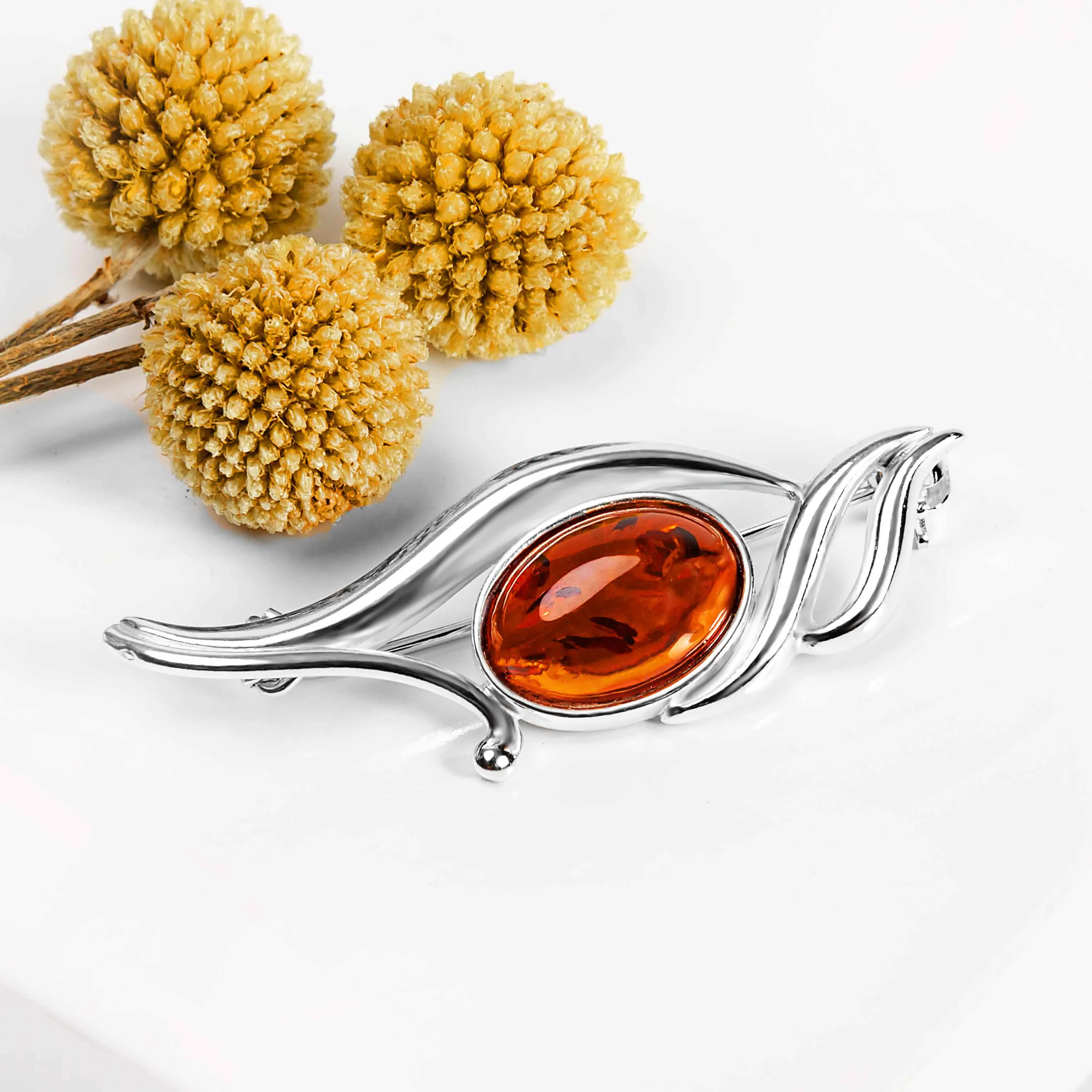 Swirls Design Brooch in Silver & Amber sold by Henryka product image thumbnail 2