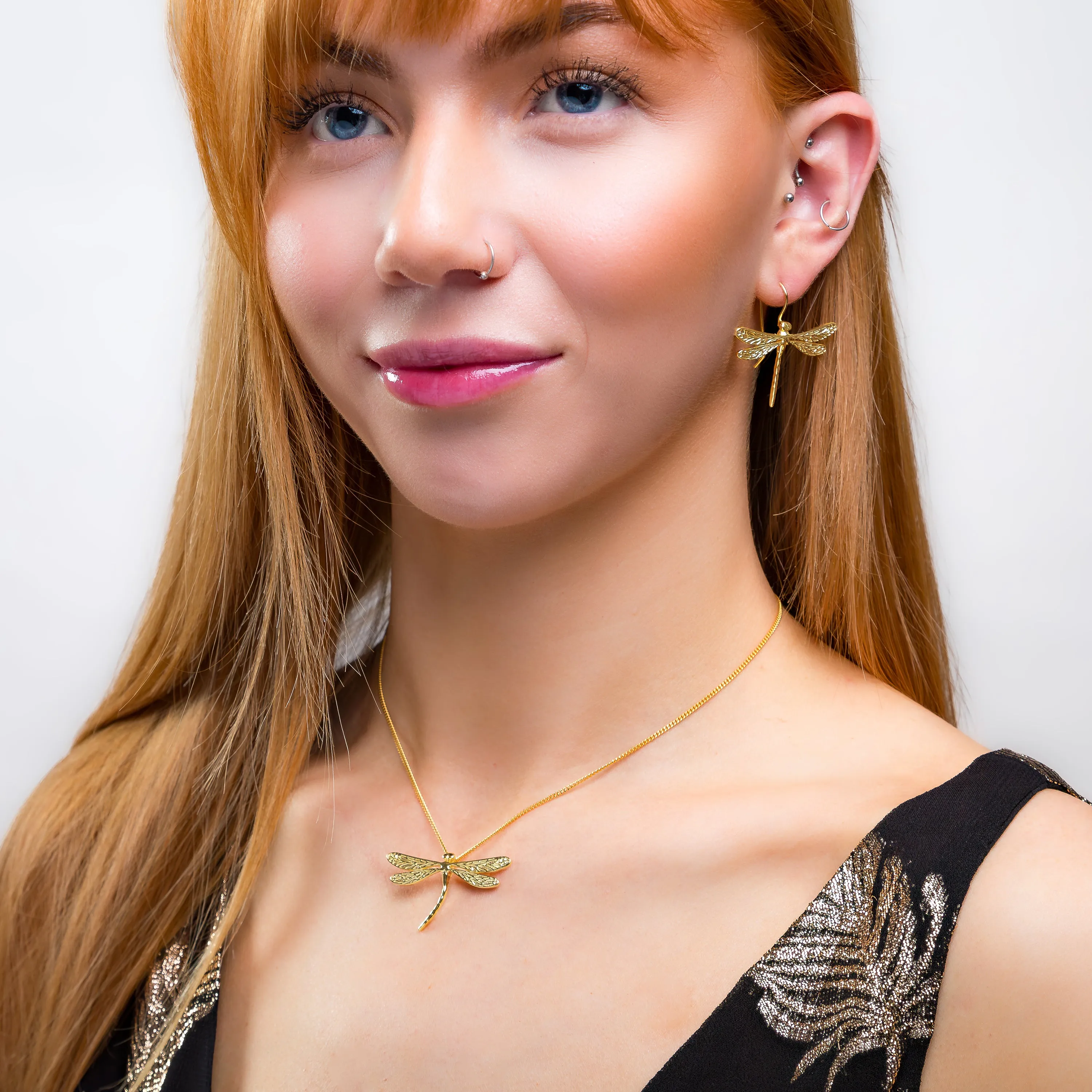 English Emperor Dragonfly Statement Hook Earrings in Silver with 24ct Gold sold by Henryka product image thumbnail 3