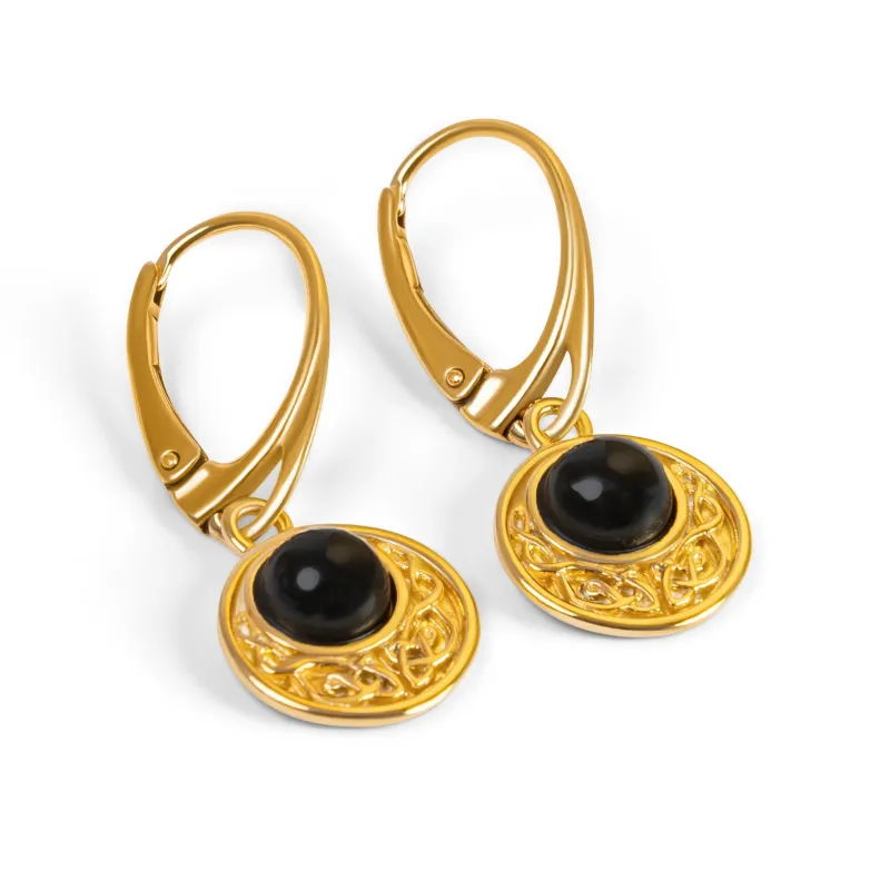 Celtic Circle Earrings in Silver with 24ct Gold and Black Onyx sold by Henryka