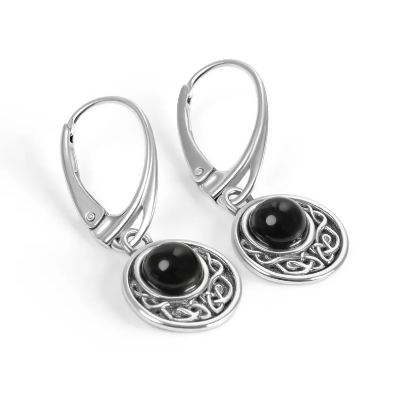 Celtic Circle Earrings in Silver and Black Onyx sold by Henryka
