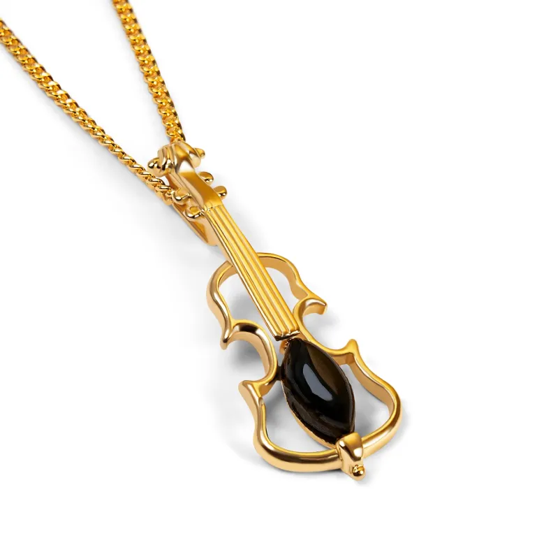 Music Violin Necklace in Silver with 24ct Gold and Black Onyx sold by Henryka