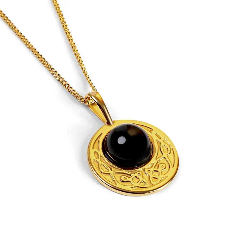 Celtic Circle Friendship Necklace in Silver with 24ct Gold and Black Onyx sold by Henryka