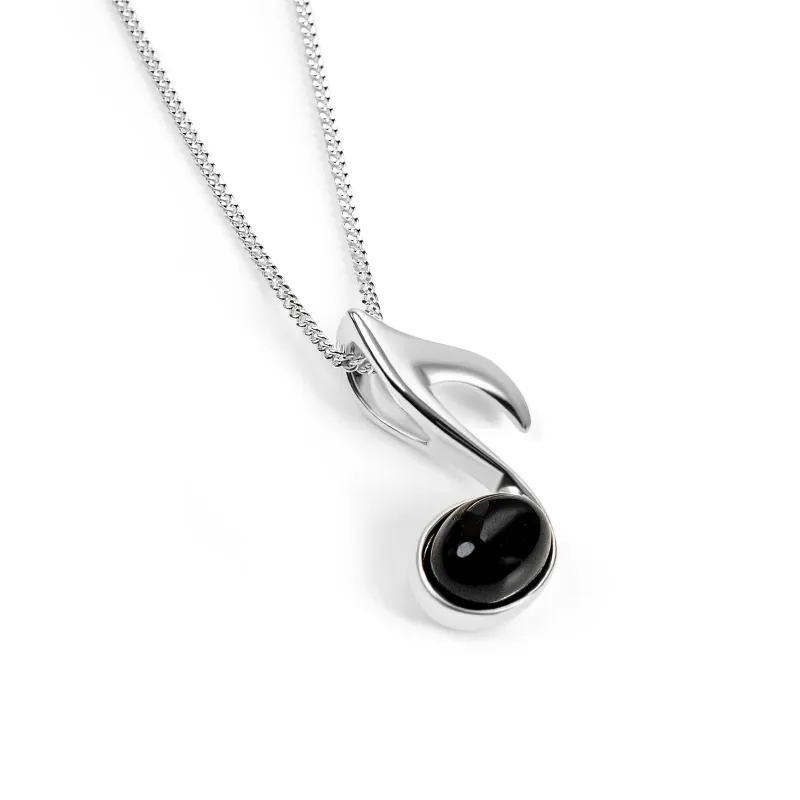 Quaver Music Note Necklace in Silver and Black Onyx sold by Henryka