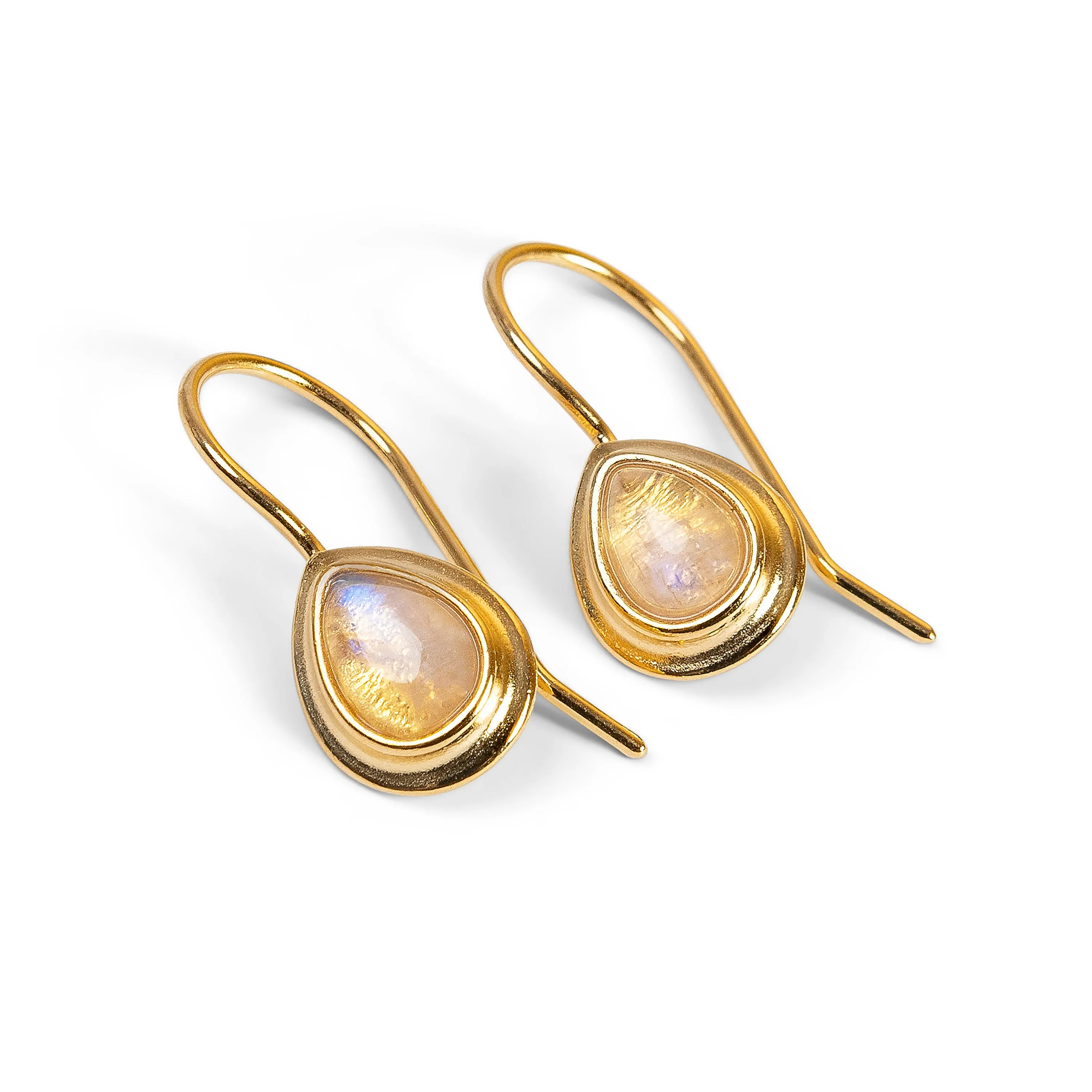 Classic Teardrop Hooks Earrings in Silver with 24ct Gold & Moonstone sold by Henryka