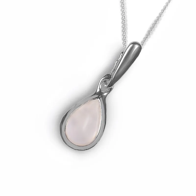 Teardrop Necklace in Silver and Light Rose Quartz sold by Henryka