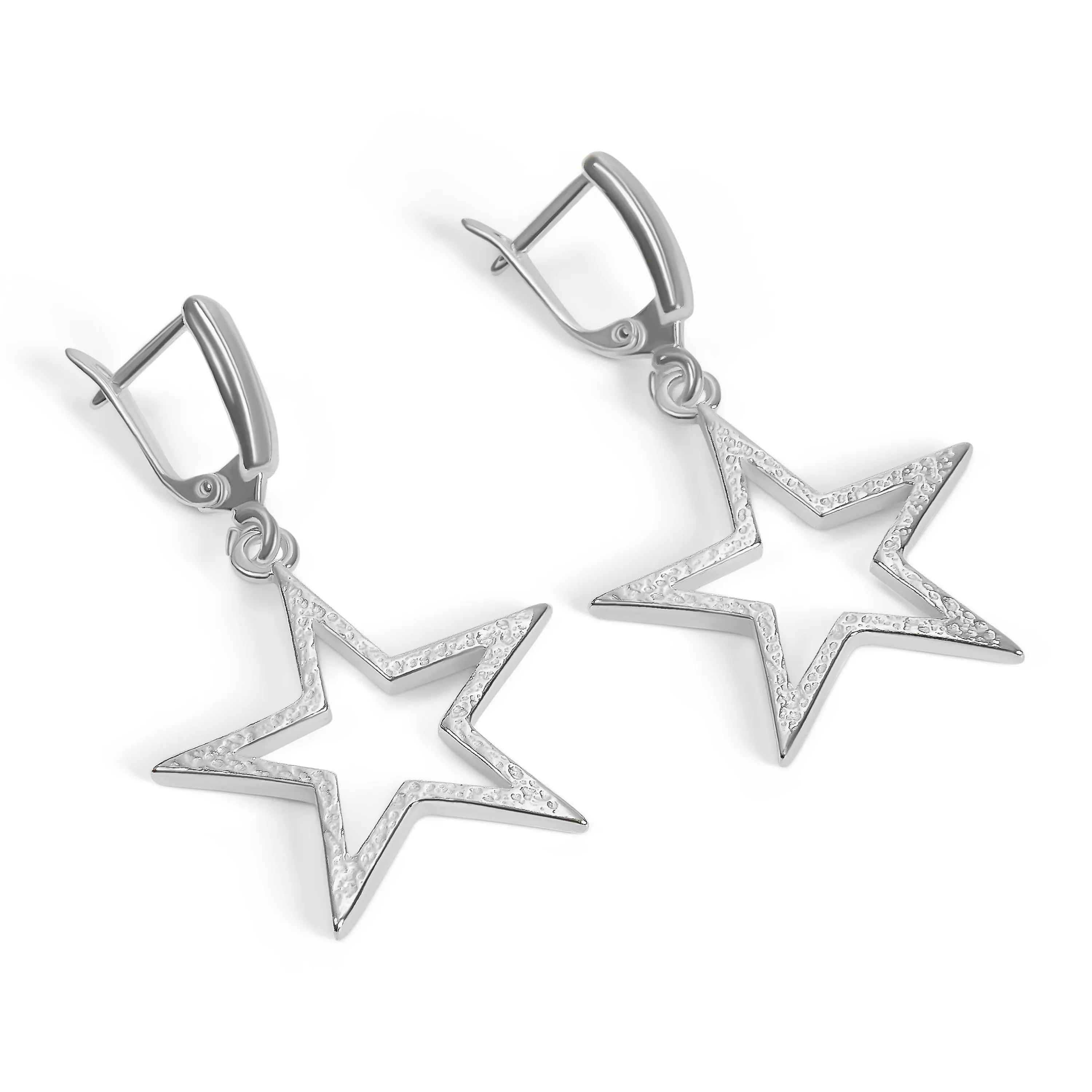 Textured Sparkling Star Drop Earrings in Silver sold by Henryka