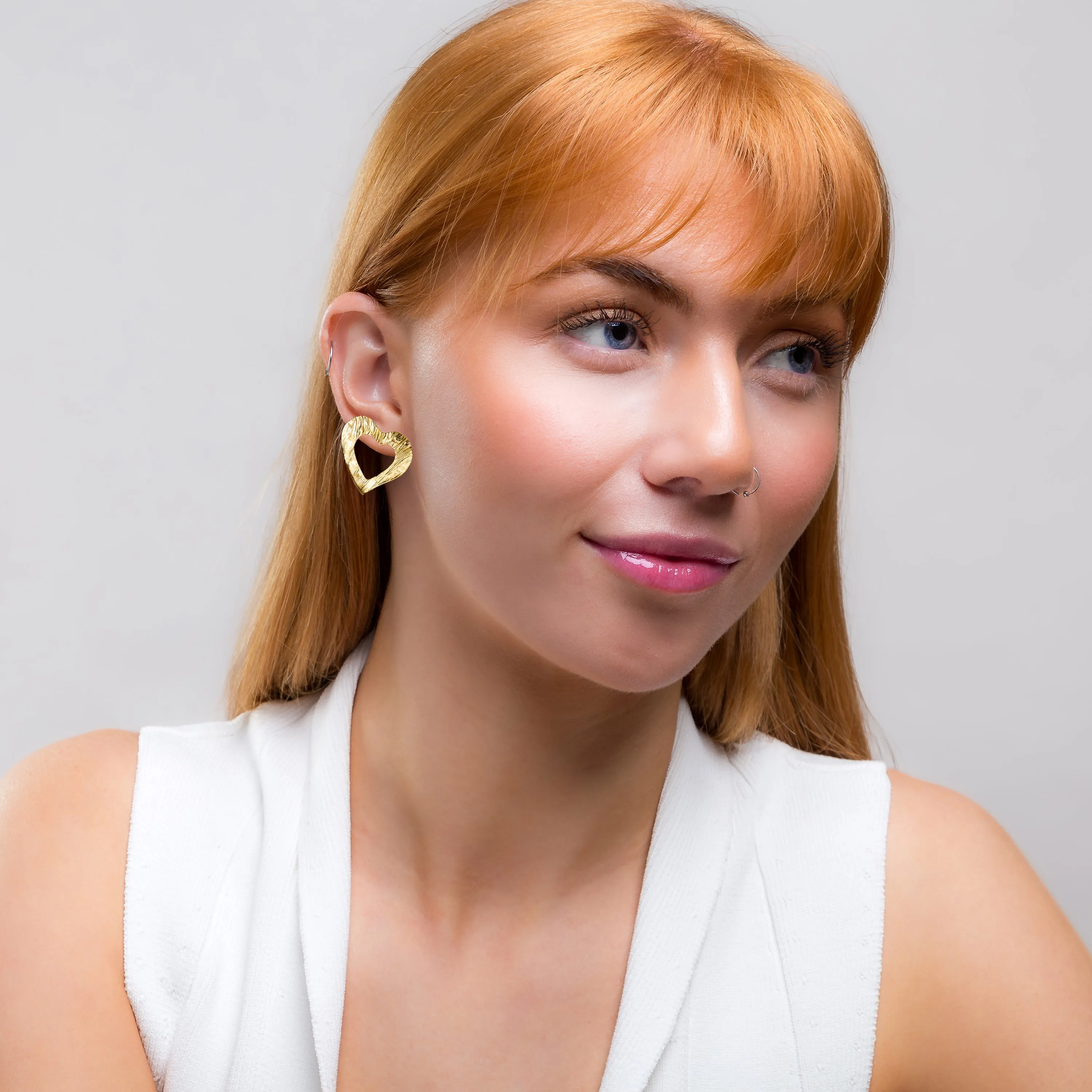 Statement Textured Open Heart Stud Earrings in Silver with 24ct Gold sold by Henryka product image thumbnail 3
