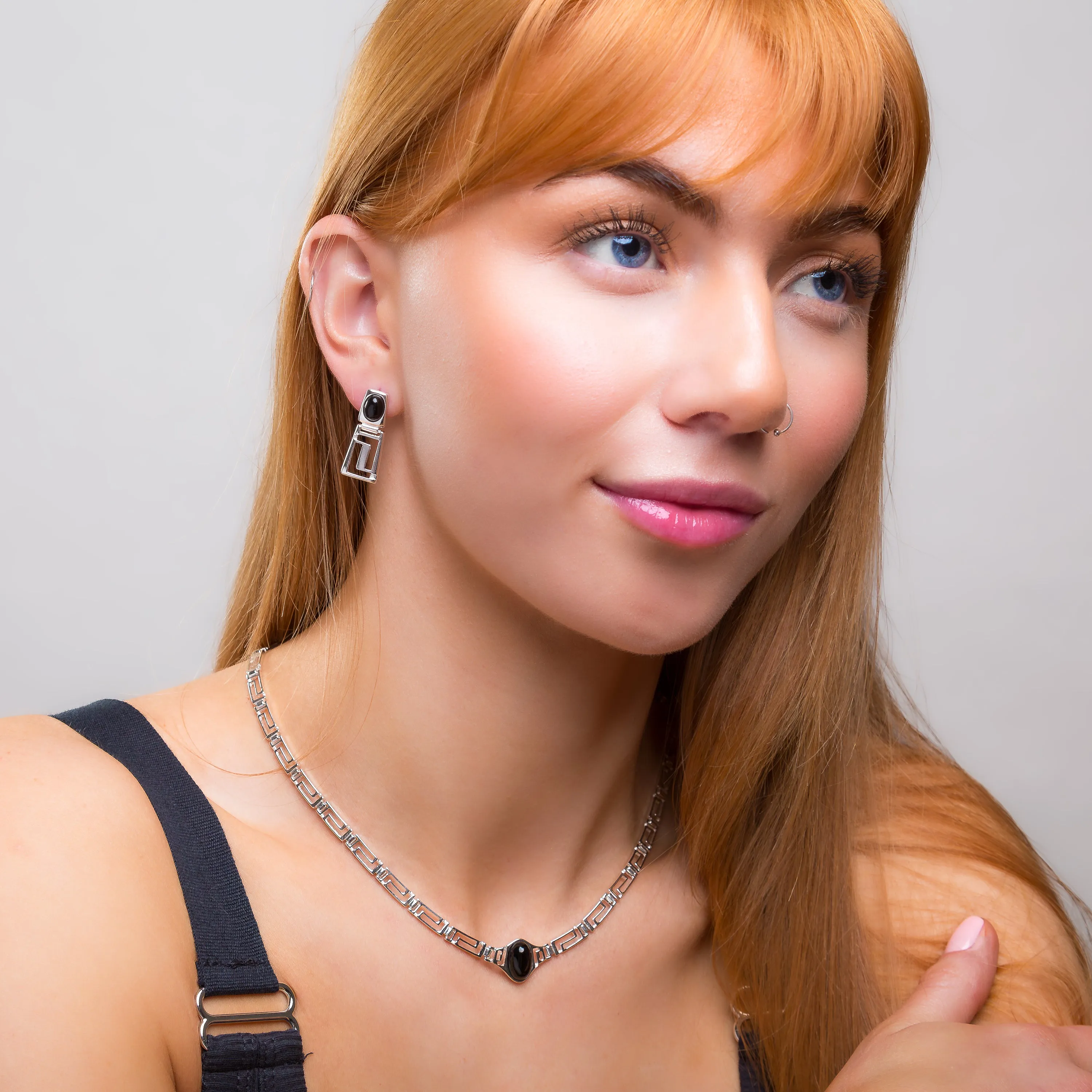 Versace Inspired Greek Necklace in Silver & Black Onyx sold by Henryka product image thumbnail 5