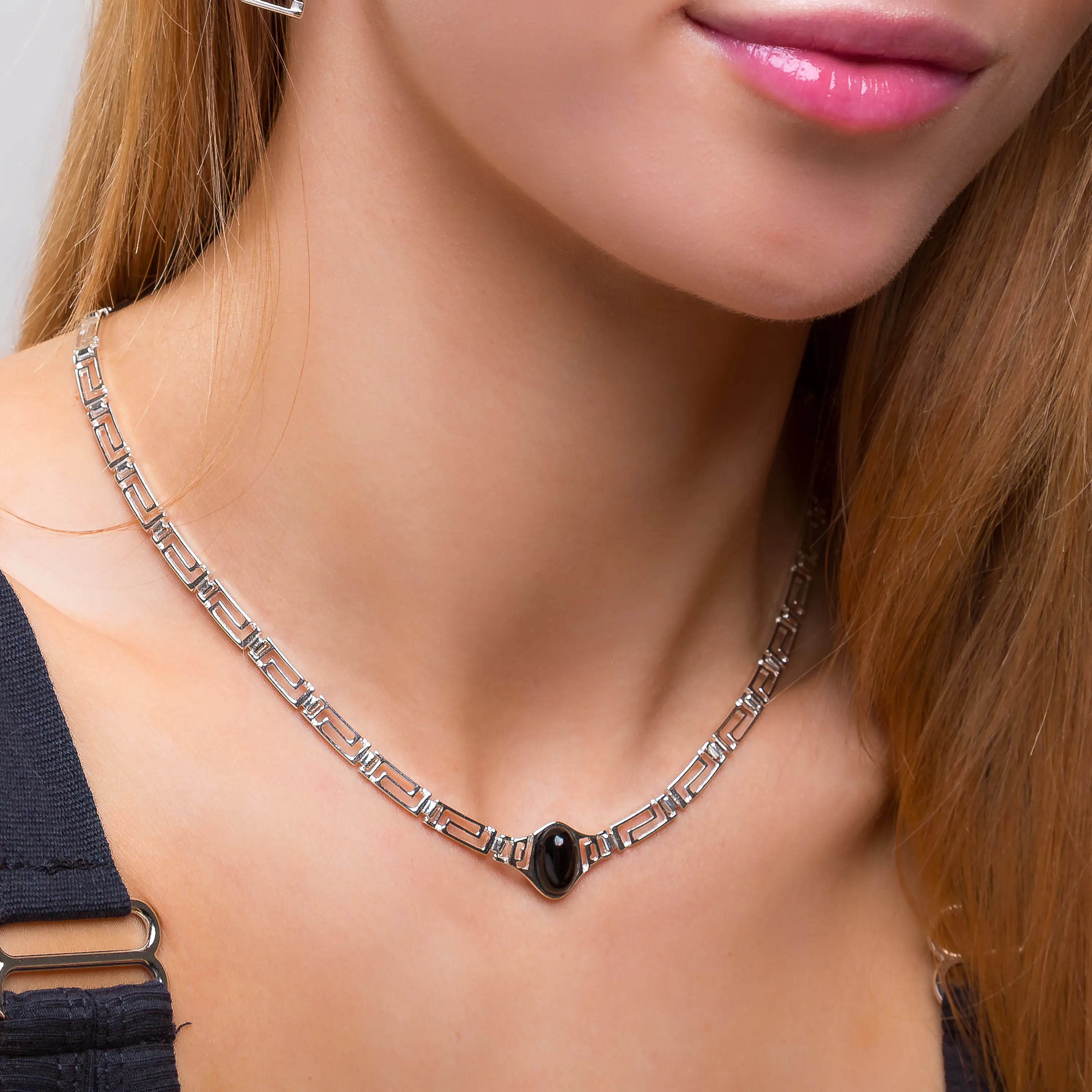 Versace Inspired Greek Necklace in Silver & Black Onyx sold by Henryka product image thumbnail 2