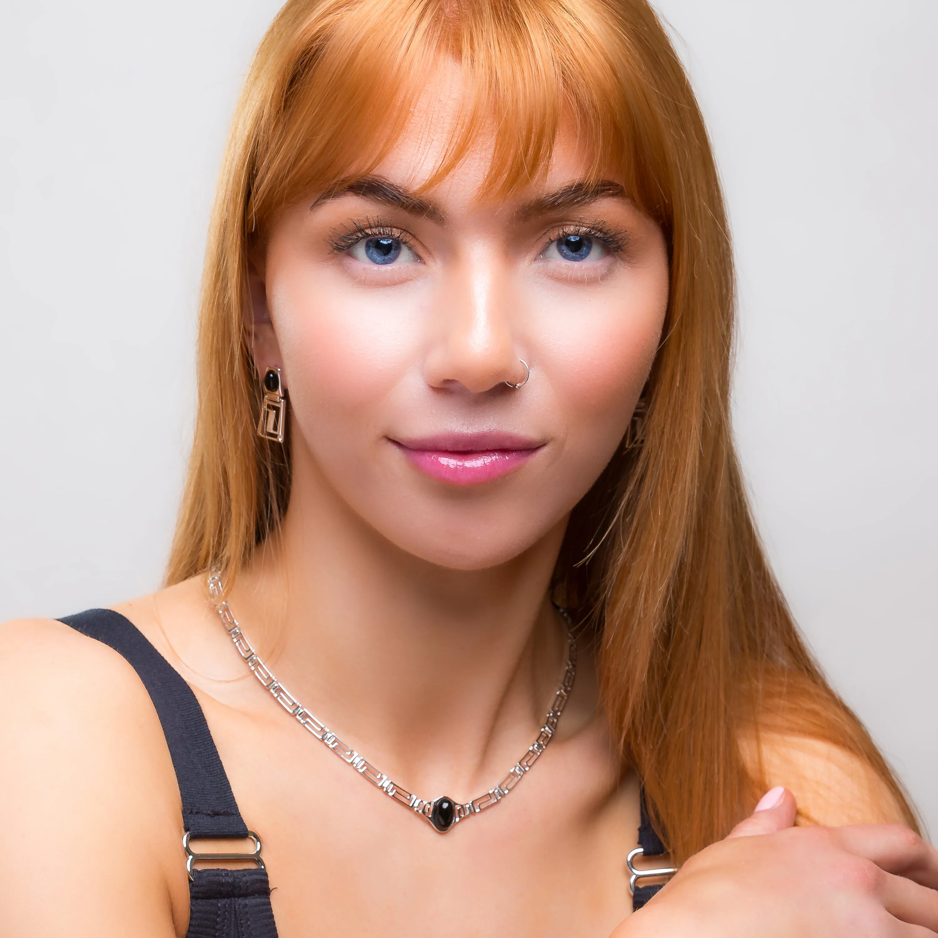 Versace Inspired Greek Necklace in Silver & Black Onyx sold by Henryka product image thumbnail 3