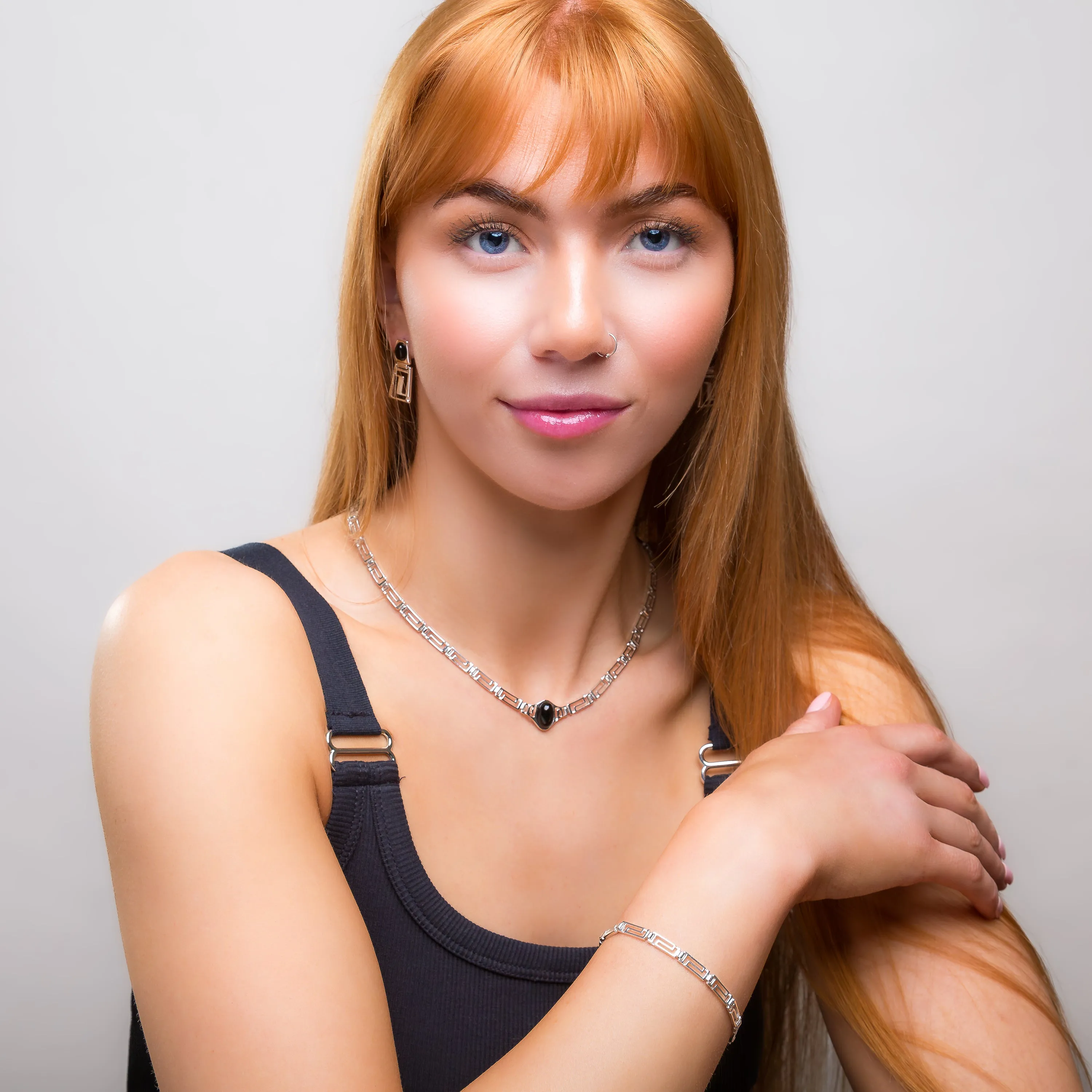 Versace Inspired Greek Necklace in Silver & Black Onyx sold by Henryka product image thumbnail 4