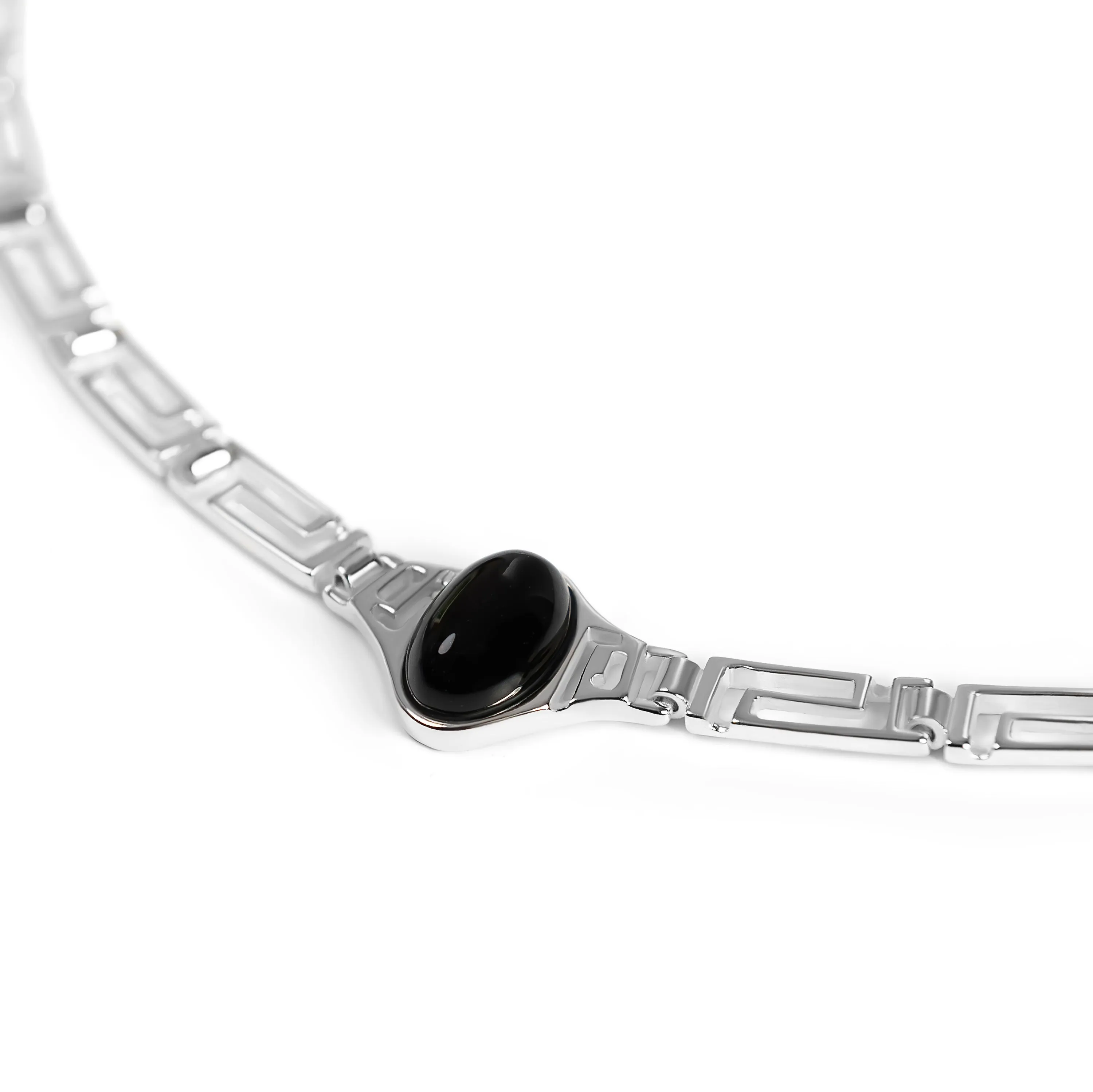 Versace Inspired Greek Necklace in Silver & Black Onyx sold by Henryka