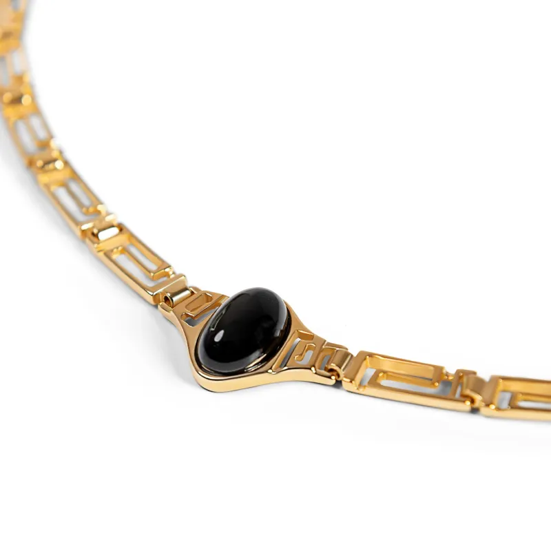 Versace Inspired Greek Necklace in Silver with 24ct Gold & Black Onyx sold by Henryka