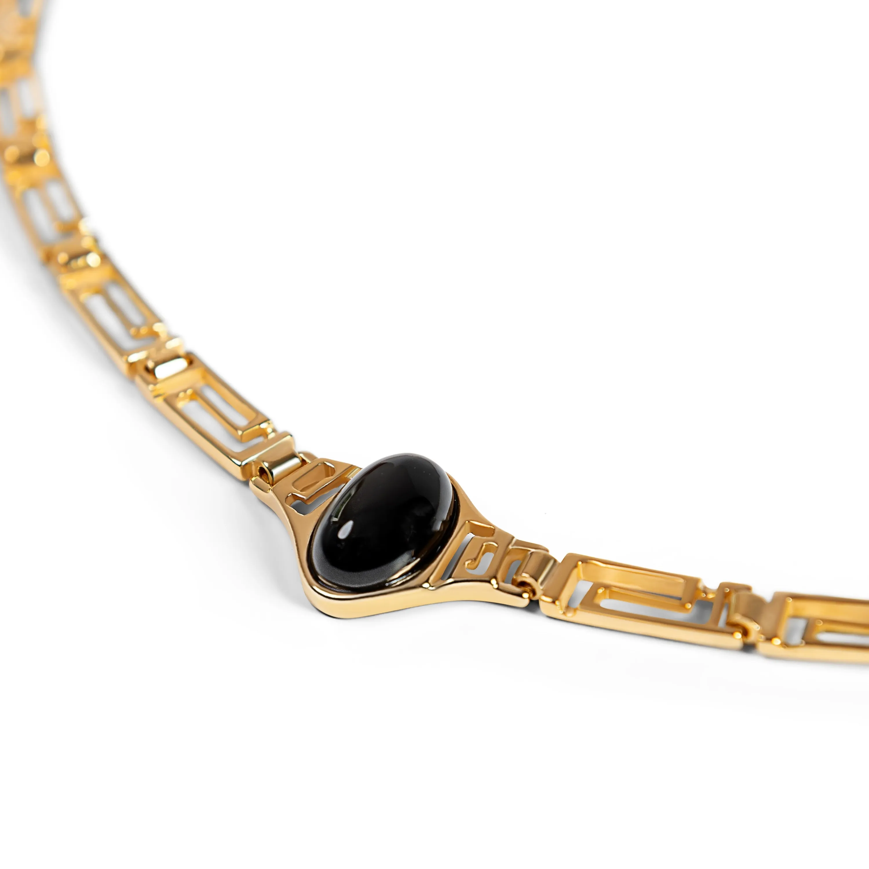 Versace Inspired Greek Necklace in Silver with 24ct Gold & Black Onyx sold by Henryka