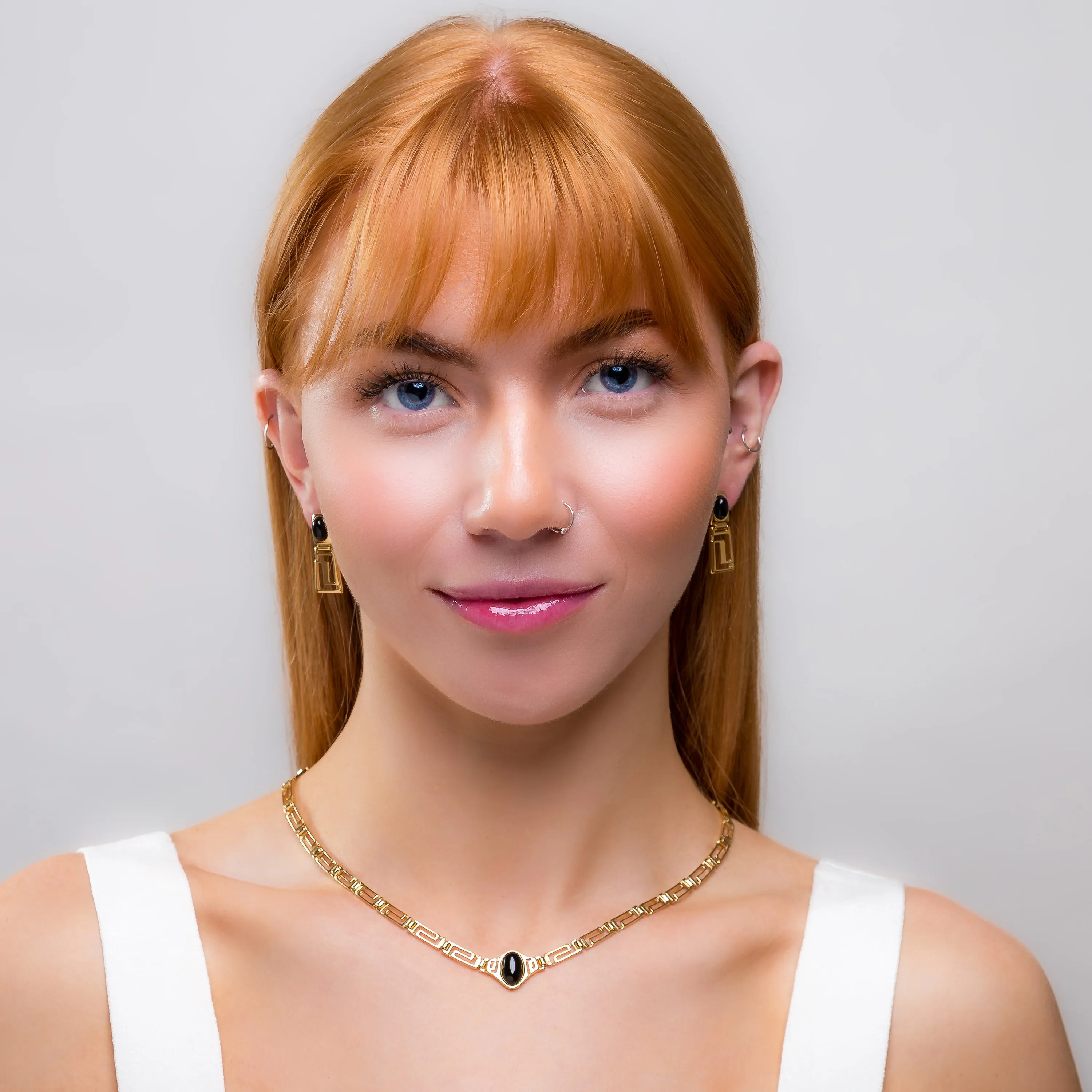 Versace Inspired Greek Necklace in Silver with 24ct Gold & Black Onyx sold by Henryka product image thumbnail 3