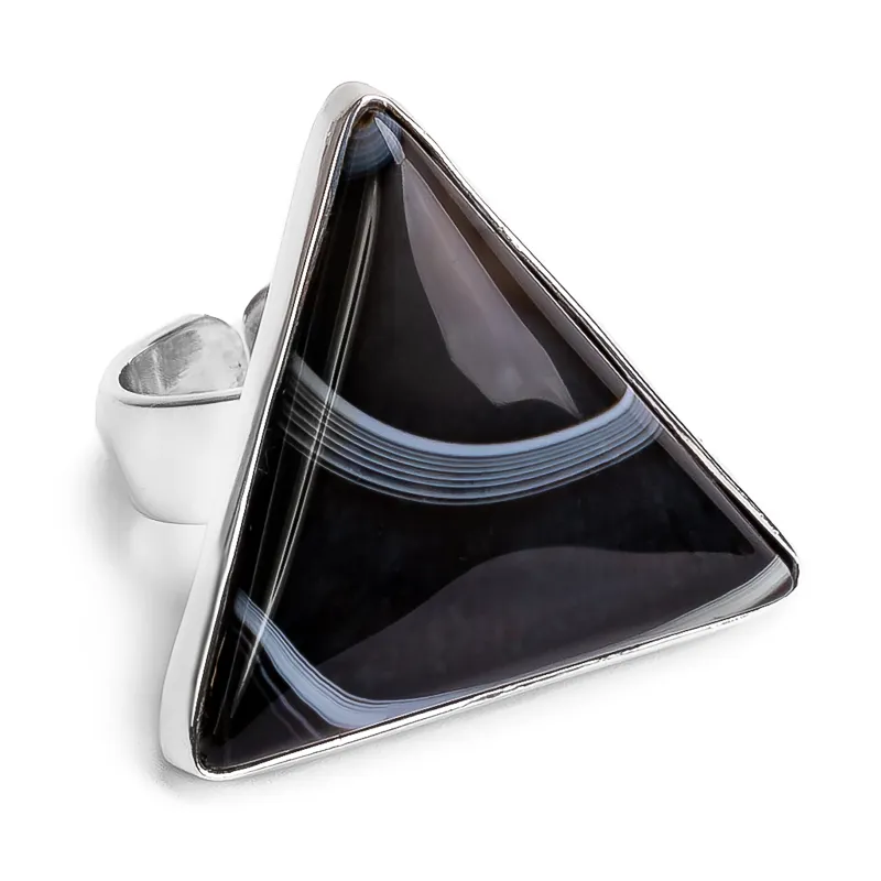 Black Botswana Agate Statement Ring - Natural Designer Gemstone sold by Henryka