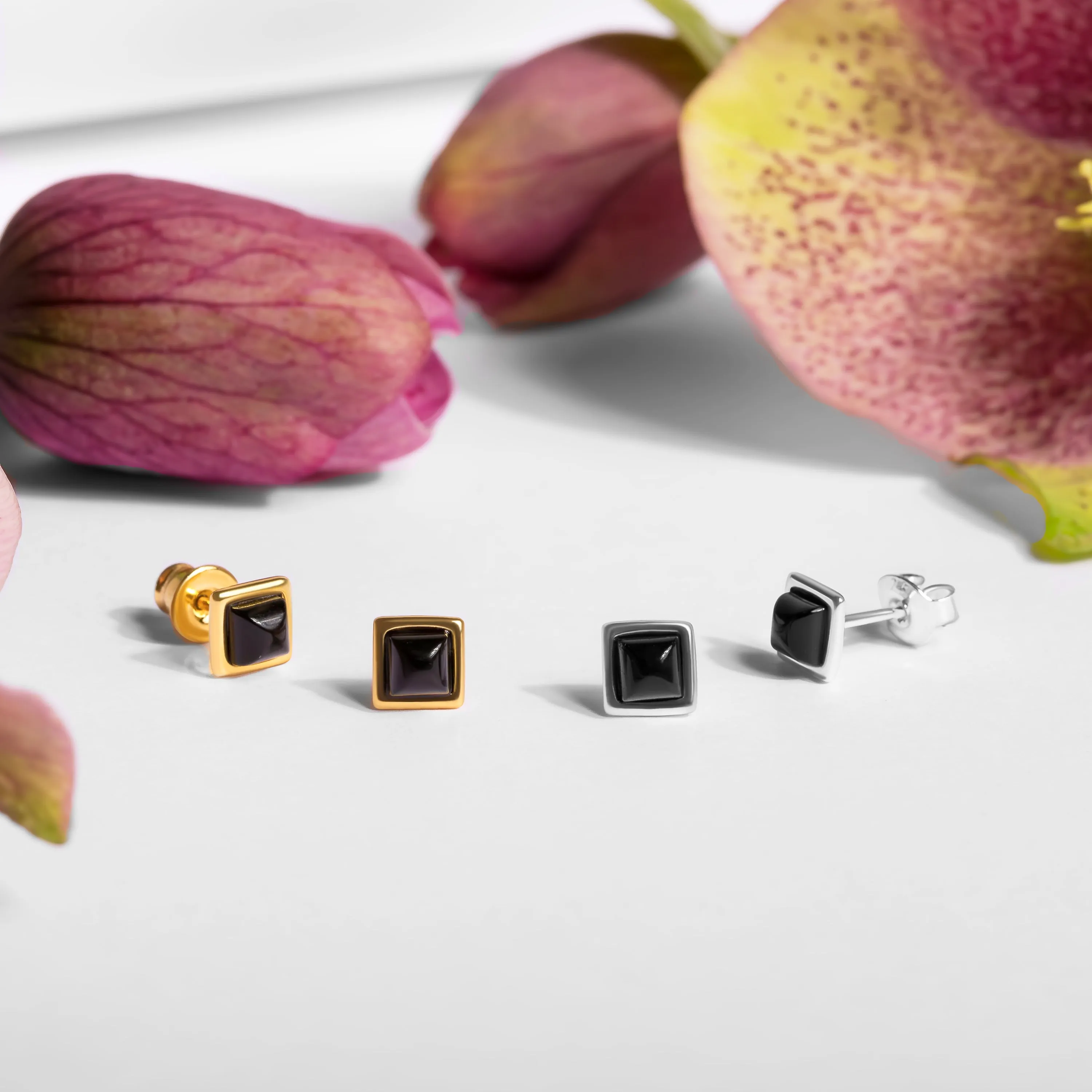 Square Stud Earrings in Silver with 24ct Gold and Black Onyx sold by Henryka product image thumbnail 4