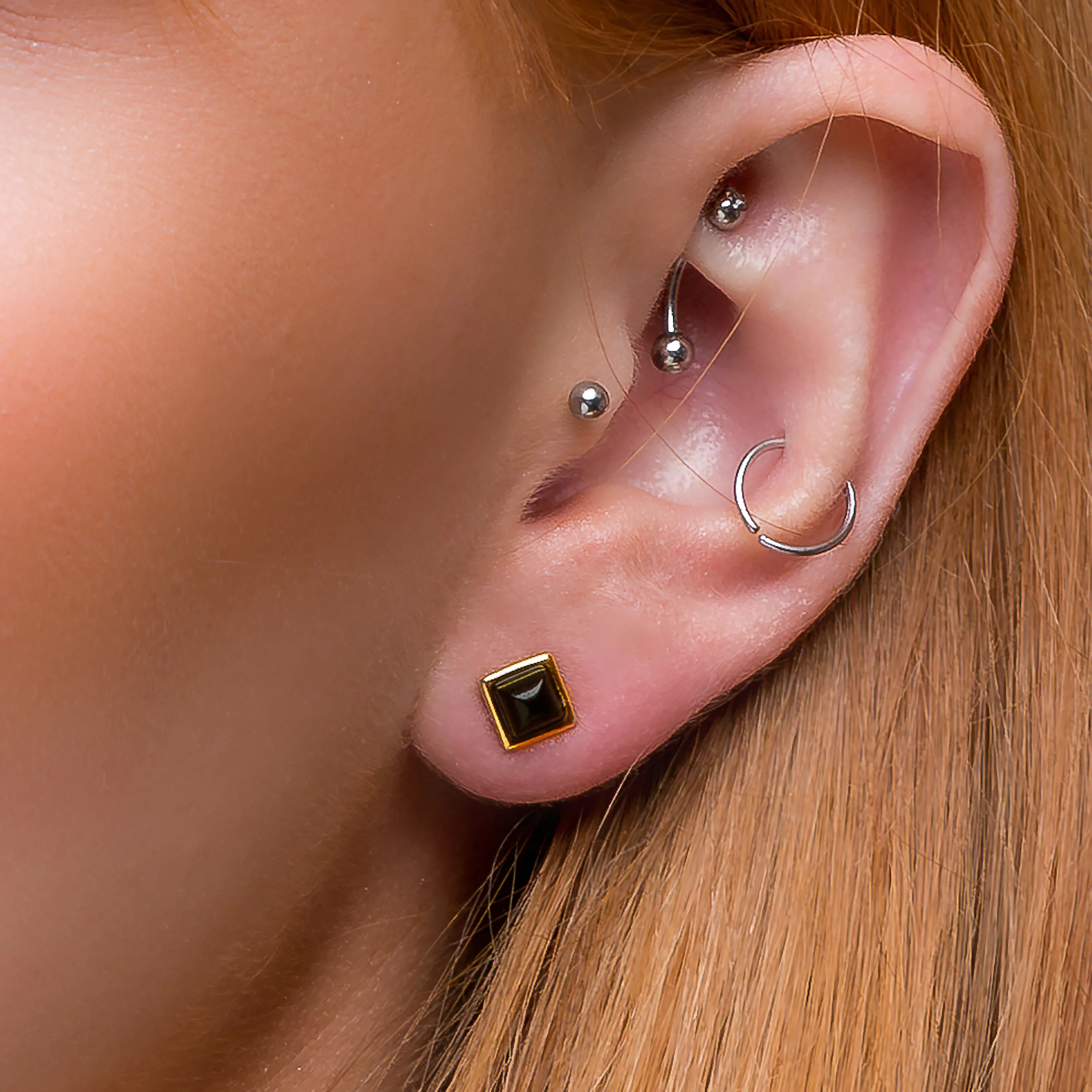 Square Stud Earrings in Silver with 24ct Gold and Black Onyx sold by Henryka product image thumbnail 2