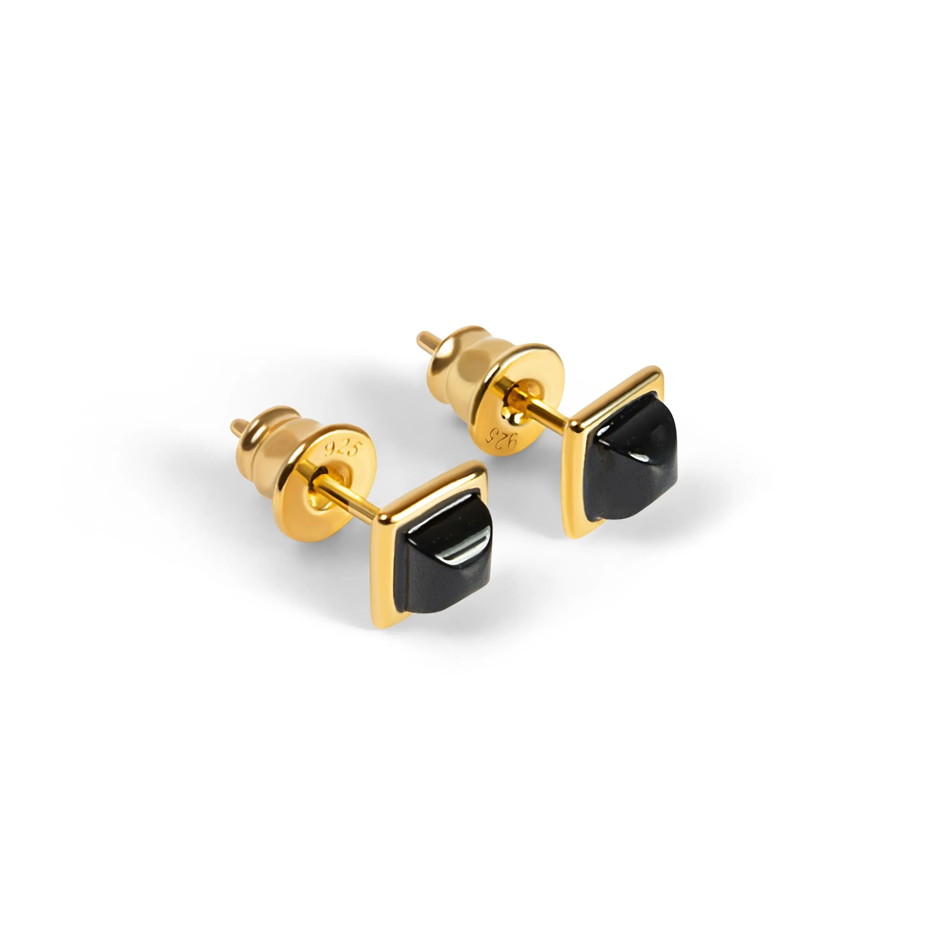 Square Stud Earrings in Silver with 24ct Gold and Black Onyx sold by Henryka product image thumbnail 5