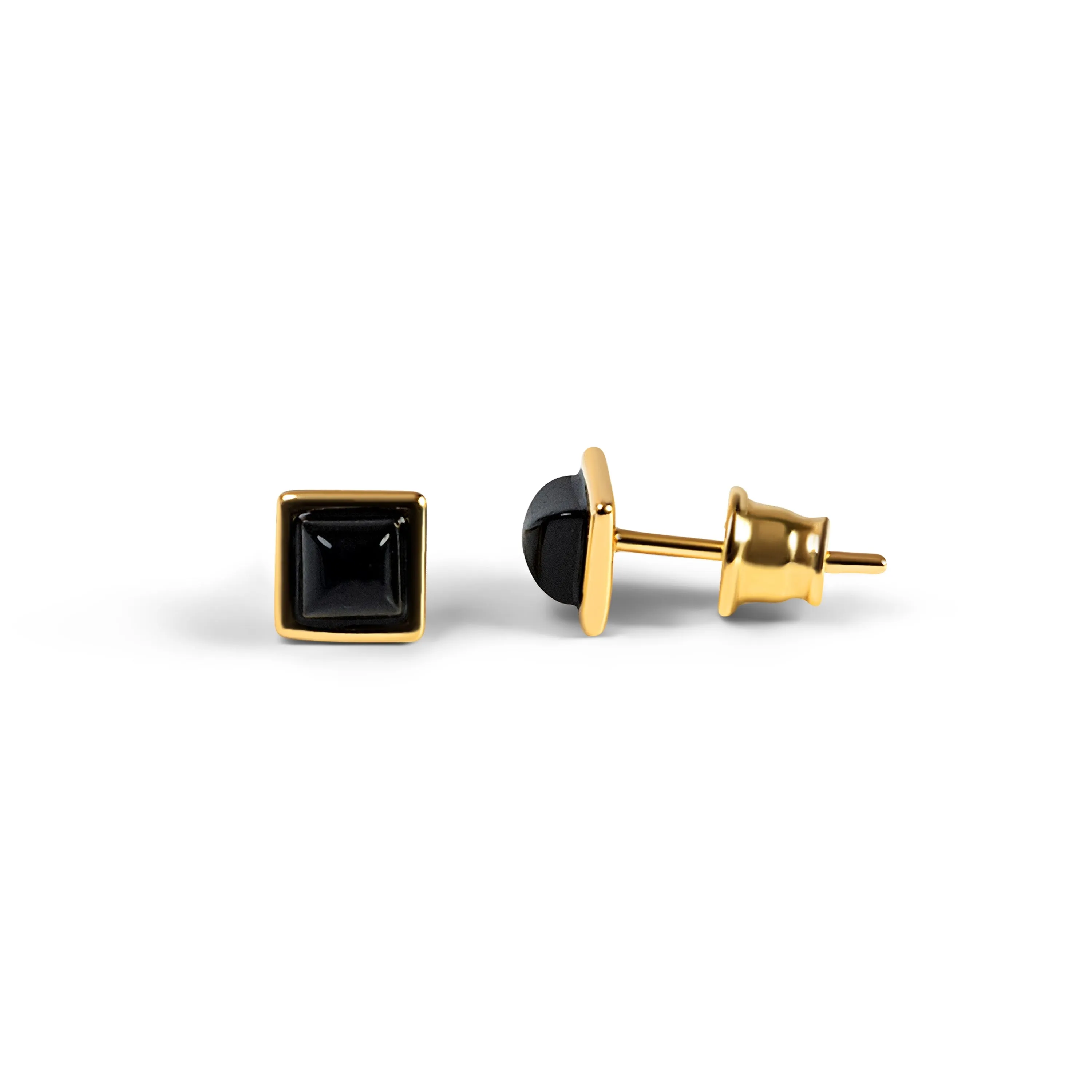 Square Stud Earrings in Silver with 24ct Gold and Black Onyx sold by Henryka