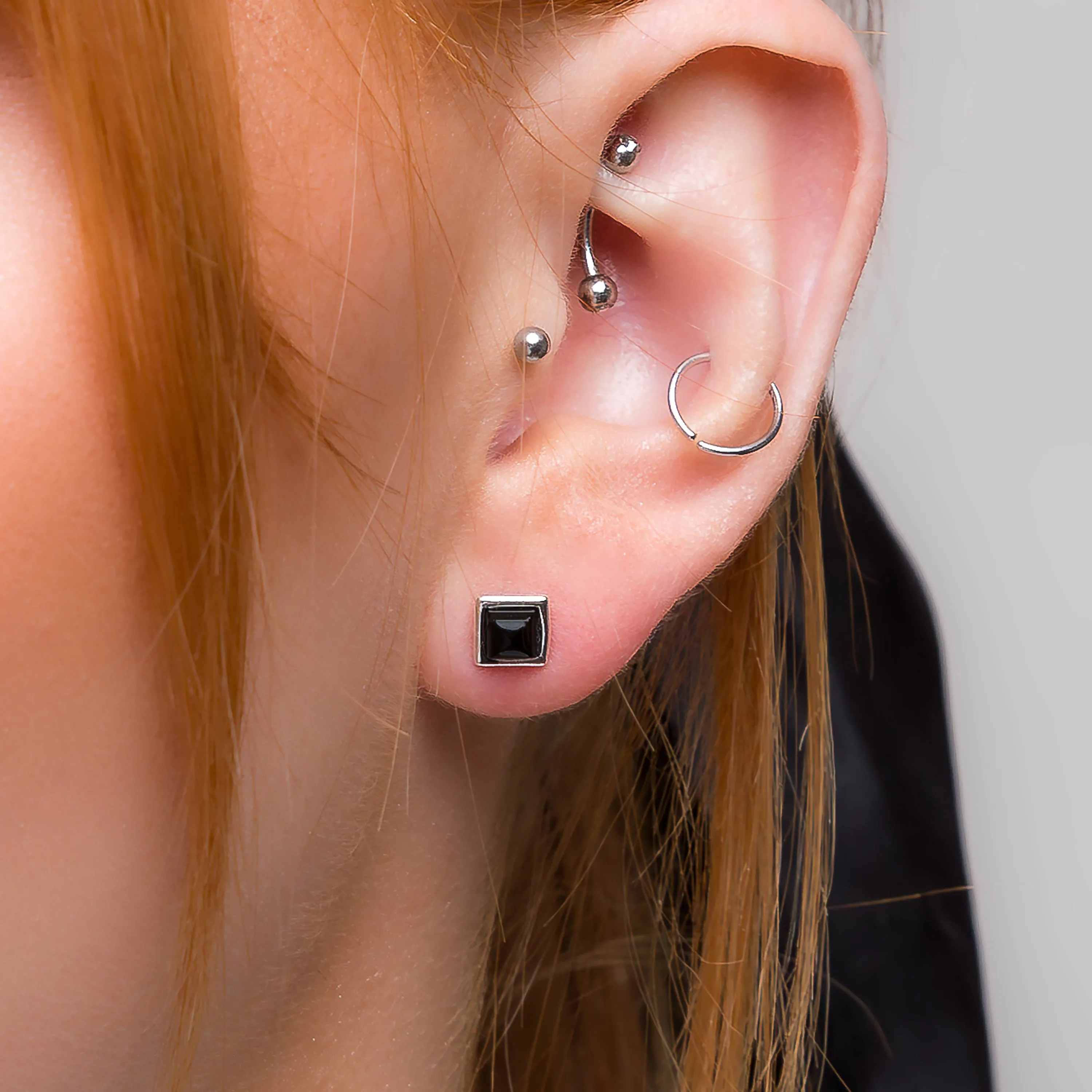 Square Stud Earrings in Silver and Black Onyx sold by Henryka product image thumbnail 2