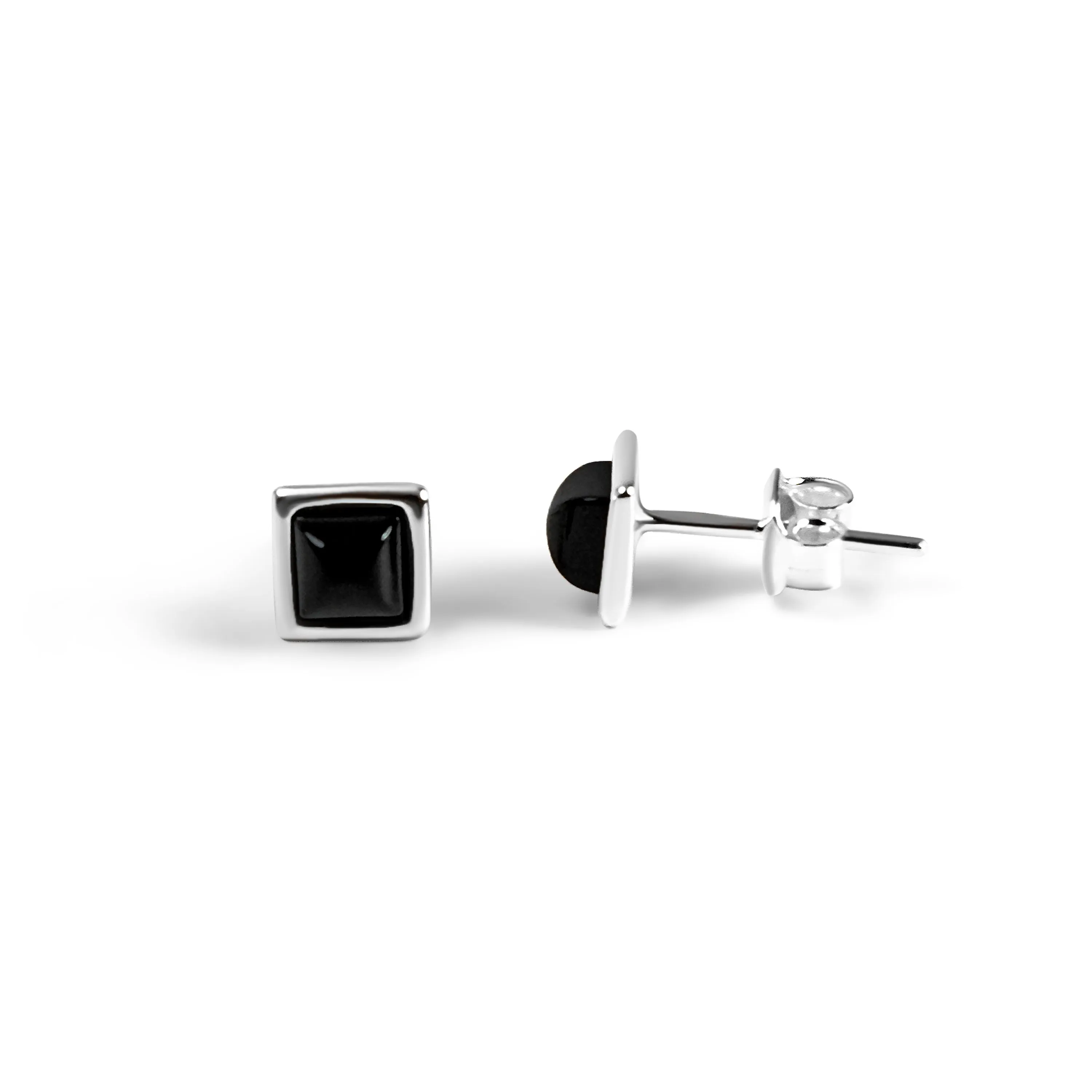 Square Stud Earrings in Silver and Black Onyx sold by Henryka product image thumbnail 5