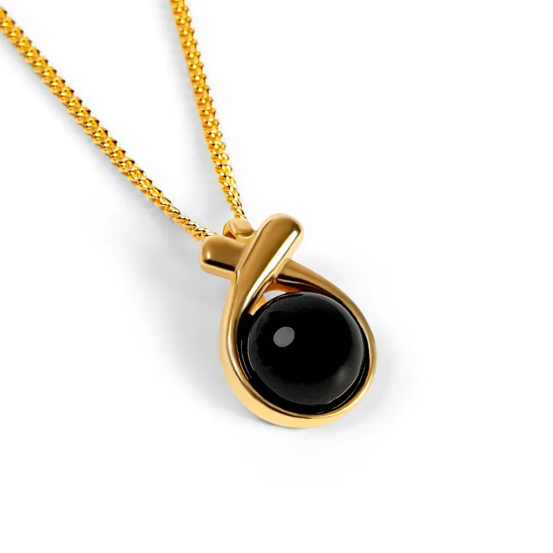 Sealed With A Kiss Necklace in Silver with 24ct Gold and Black Onyx sold by Henryka