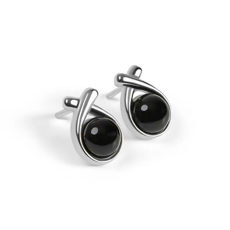Sealed With A Kiss Stud Earrings in Silver and Black Onyx sold by Henryka