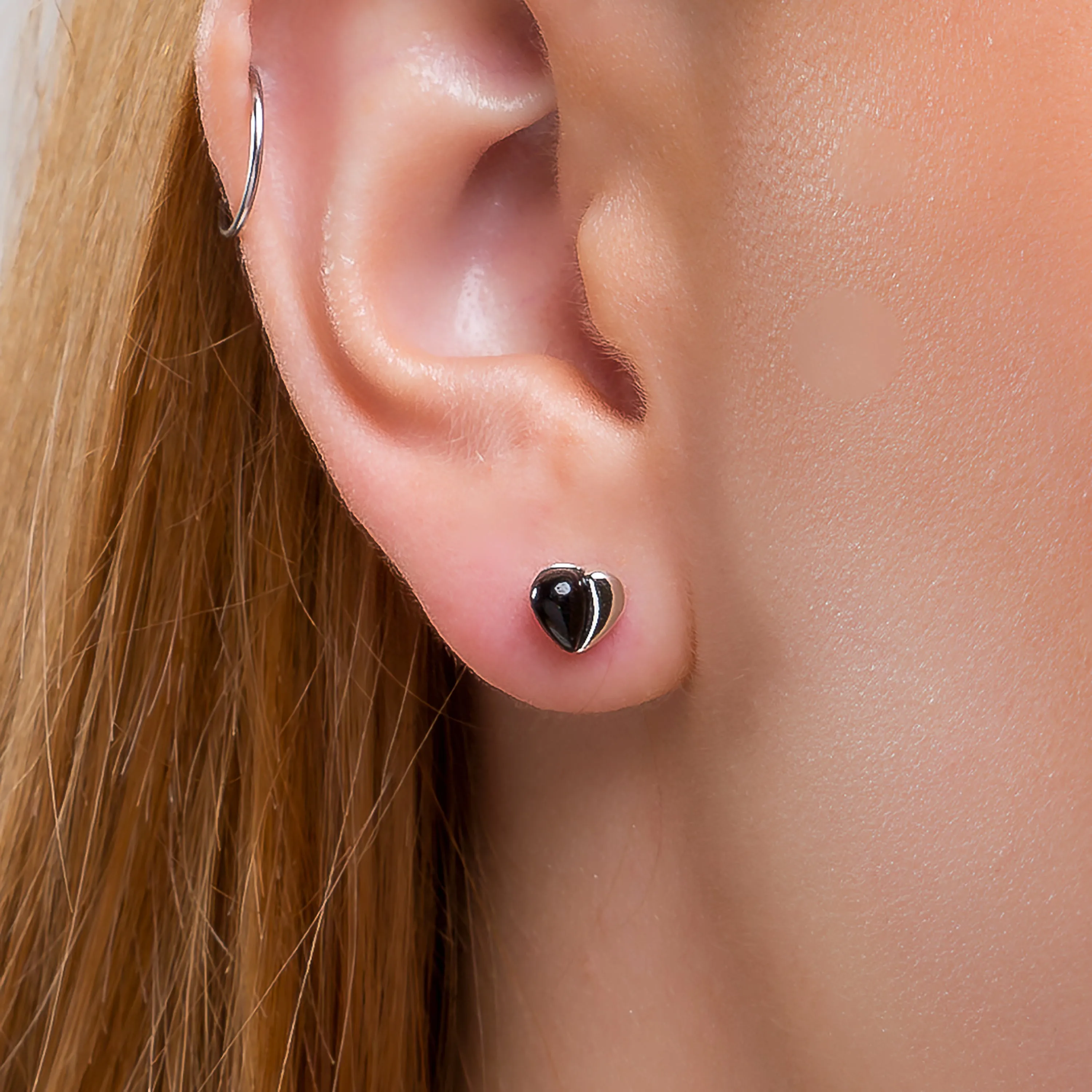 Miniature Heart Earrings in Silver and Black Onyx sold by Henryka product image thumbnail 2