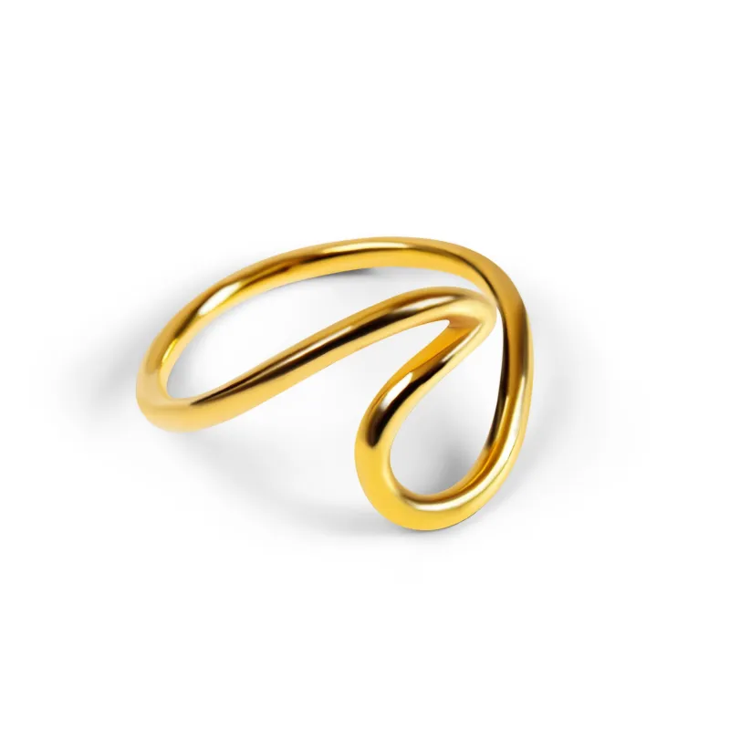 Simple Wave Ring in Silver with 24ct Gold sold by Henryka