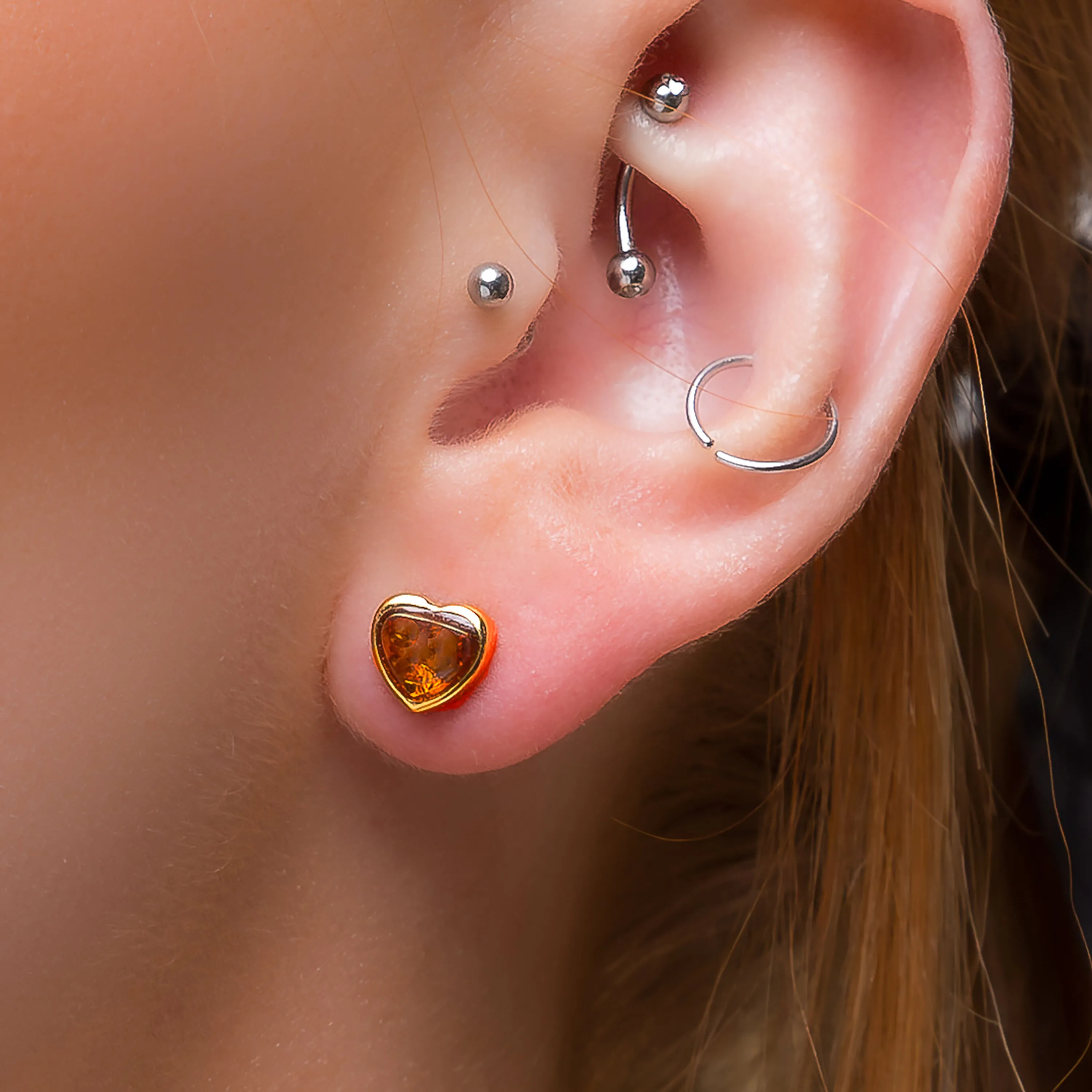 Sweet Heart Stud Earrings in Silver with 24ct Gold and Amber sold by Henryka product image thumbnail 2
