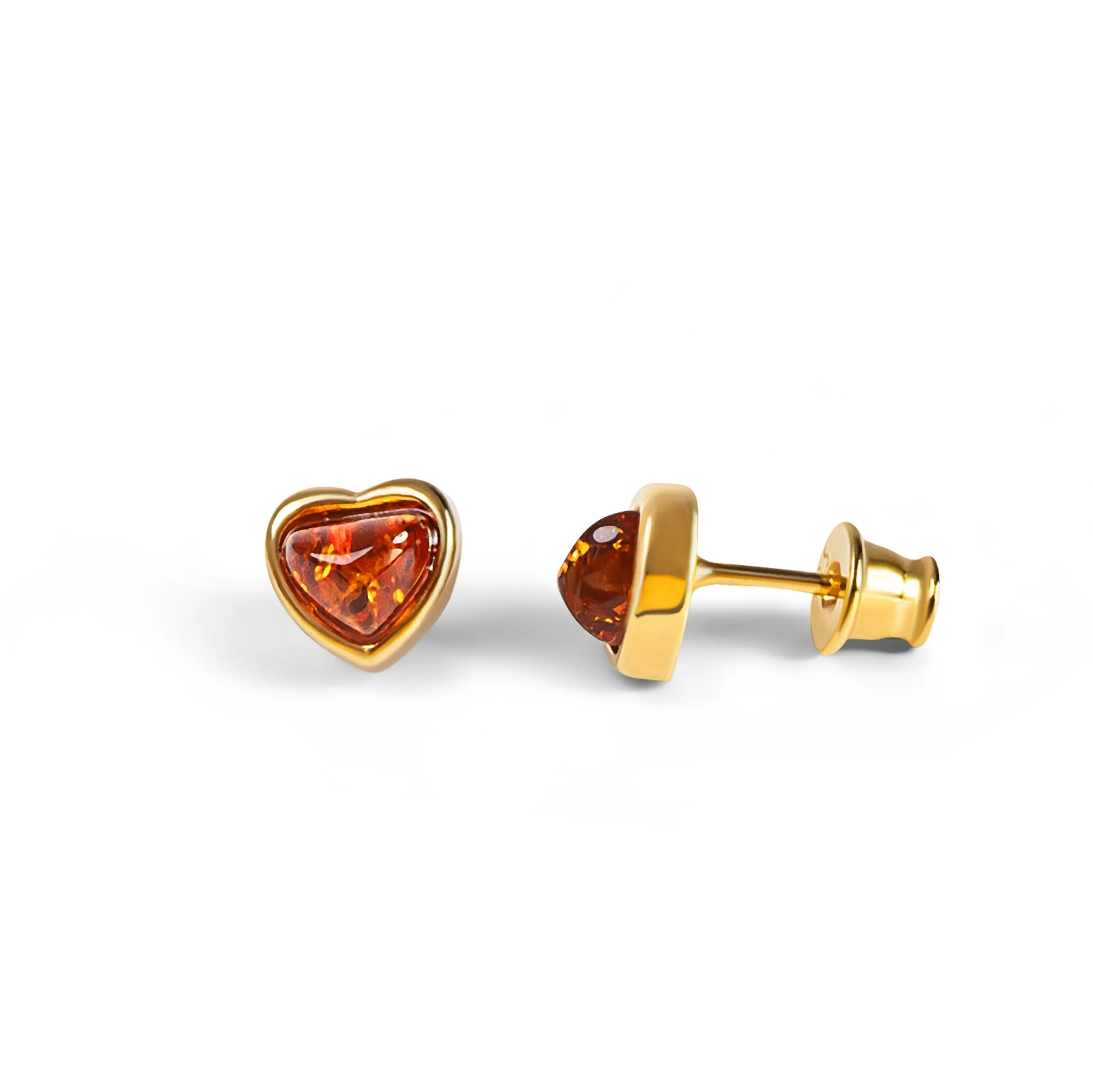 Sweet Heart Stud Earrings in Silver with 24ct Gold and Amber sold by Henryka product image thumbnail 4