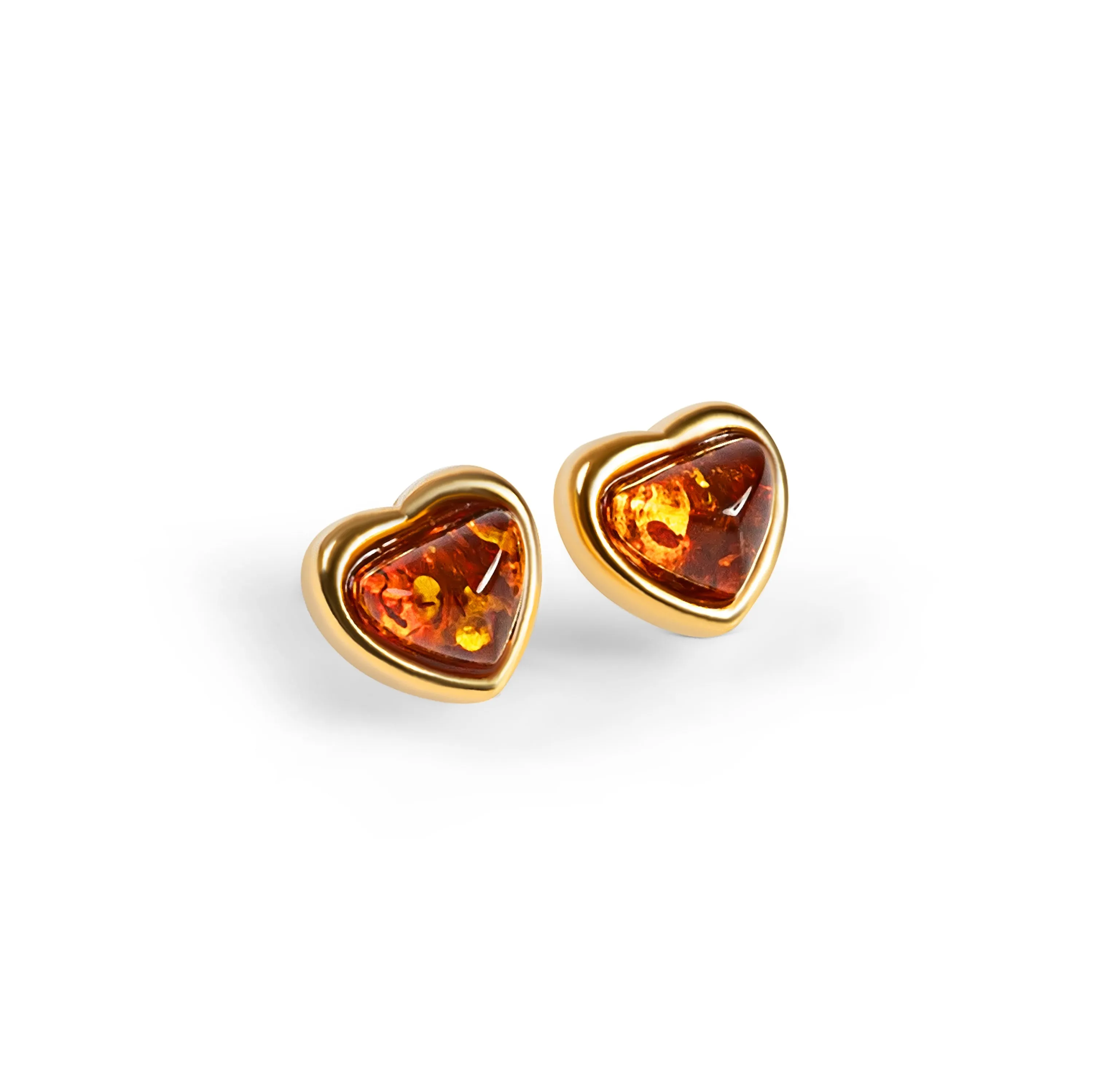 Sweet Heart Stud Earrings in Silver with 24ct Gold and Amber sold by Henryka