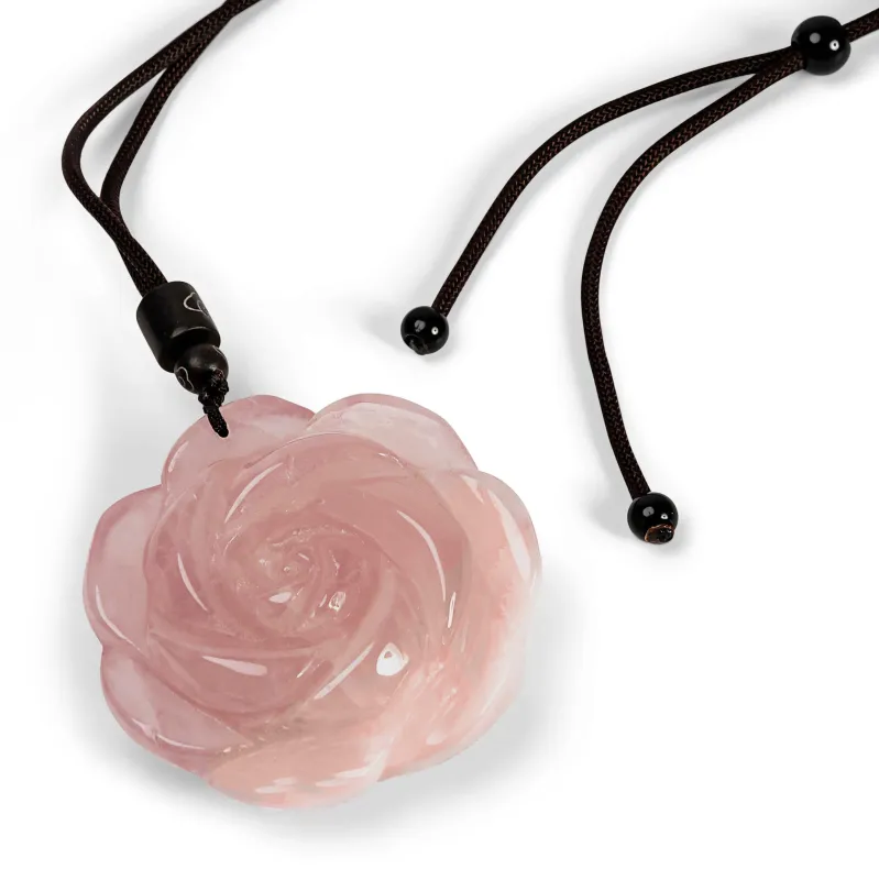Giant Rose Necklace in Natural Rose Quartz sold by Henryka