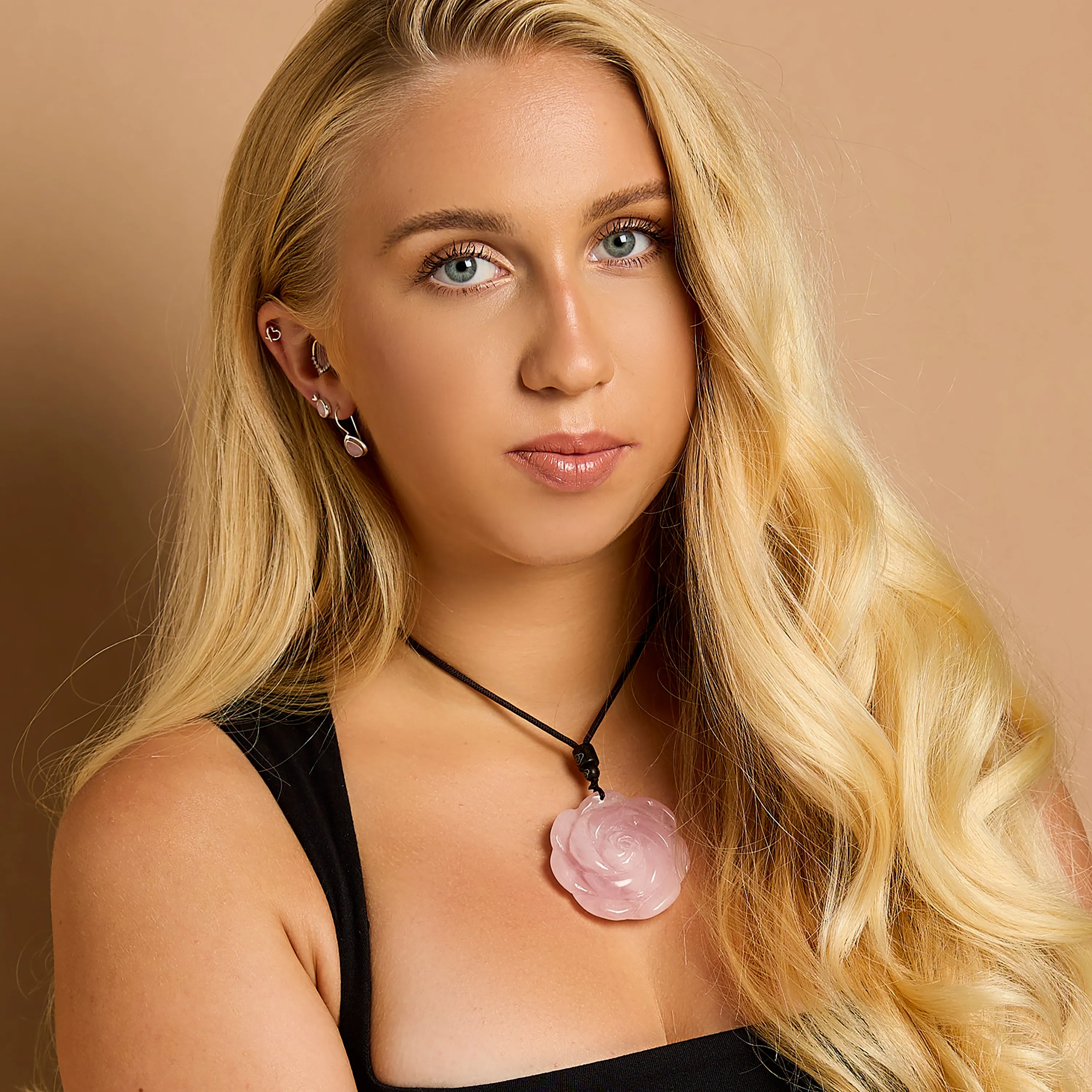Giant Rose Necklace in Natural Rose Quartz sold by Henryka product image thumbnail 2