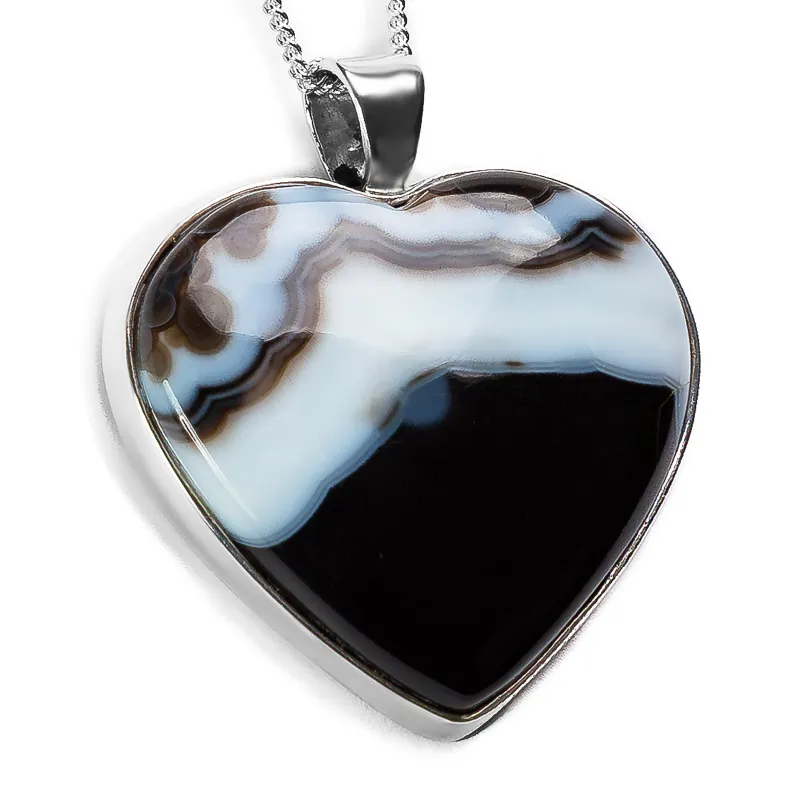Fabulous Botswana Agate Heart Necklace - Natural Designer Gemstone sold by Henryka