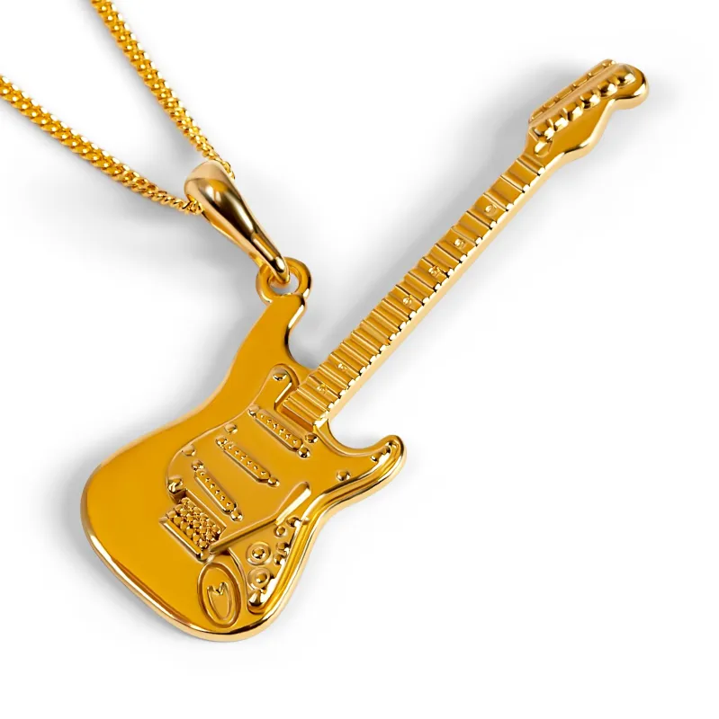 Large Electric Guitar Necklace in Silver with 24ct Gold sold by Henryka