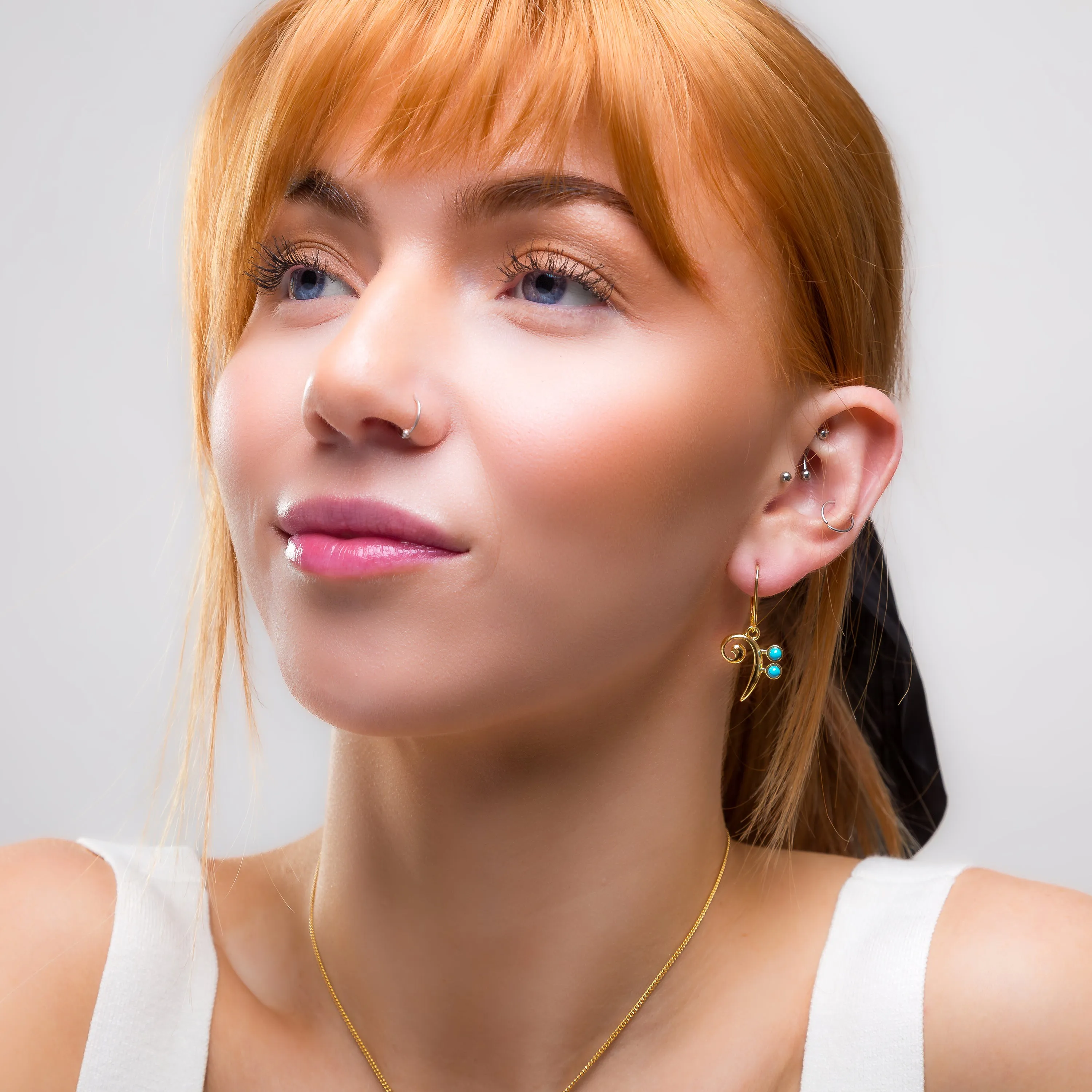 Bass Clef Music Note Drop Earrings in Silver with 24ct Gold & Turquoise sold by Henryka product image thumbnail 3