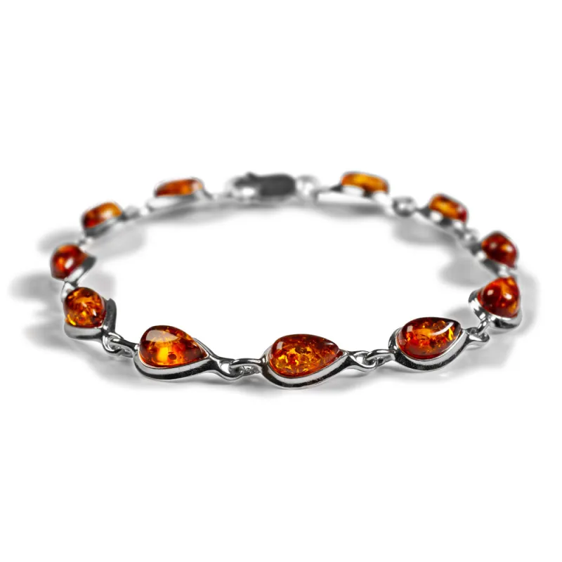 Teardrop Link Bracelet in Silver & Amber sold by Henryka