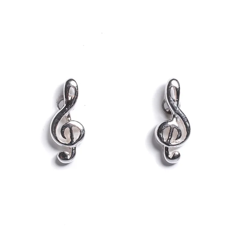 Treble Clef / Music Notes Stud Earrings in Silver made by Henryka