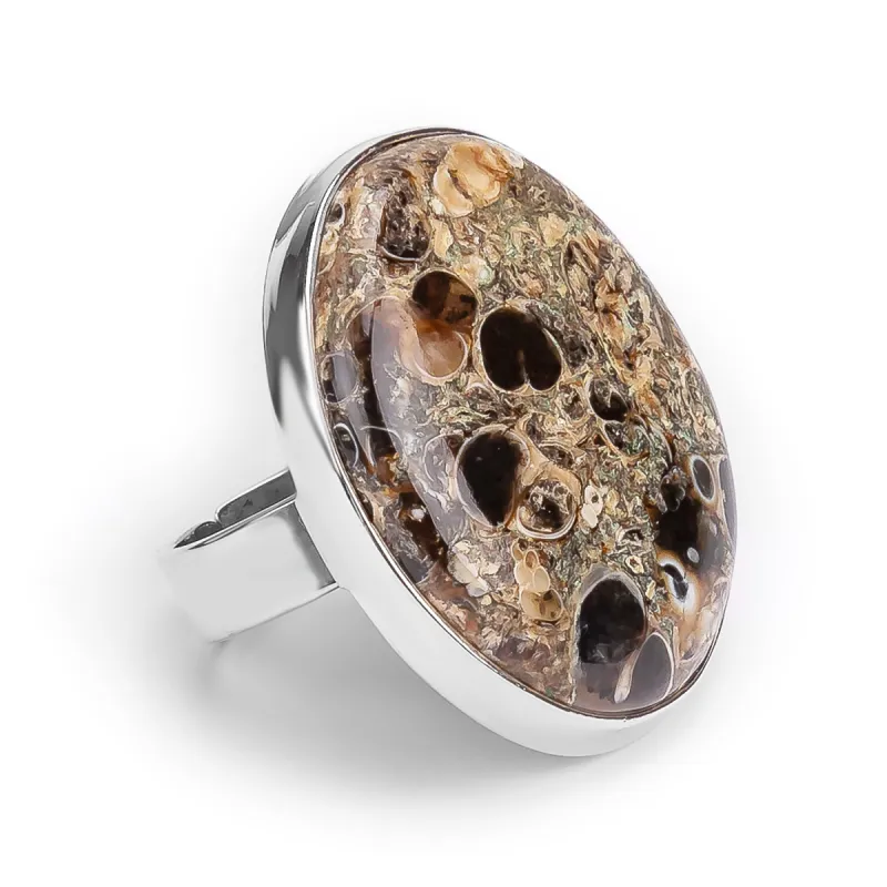 Turritella Agate Ring - Natural Designer Gemstone sold by Henryka