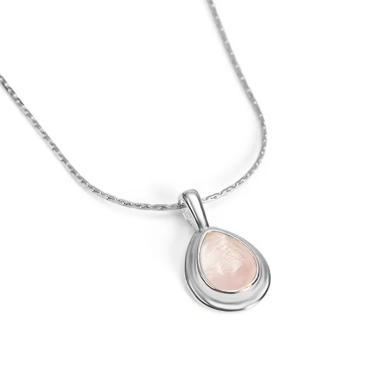 Teardrop Necklace in Silver and Light Rose Quartz sold by Henryka