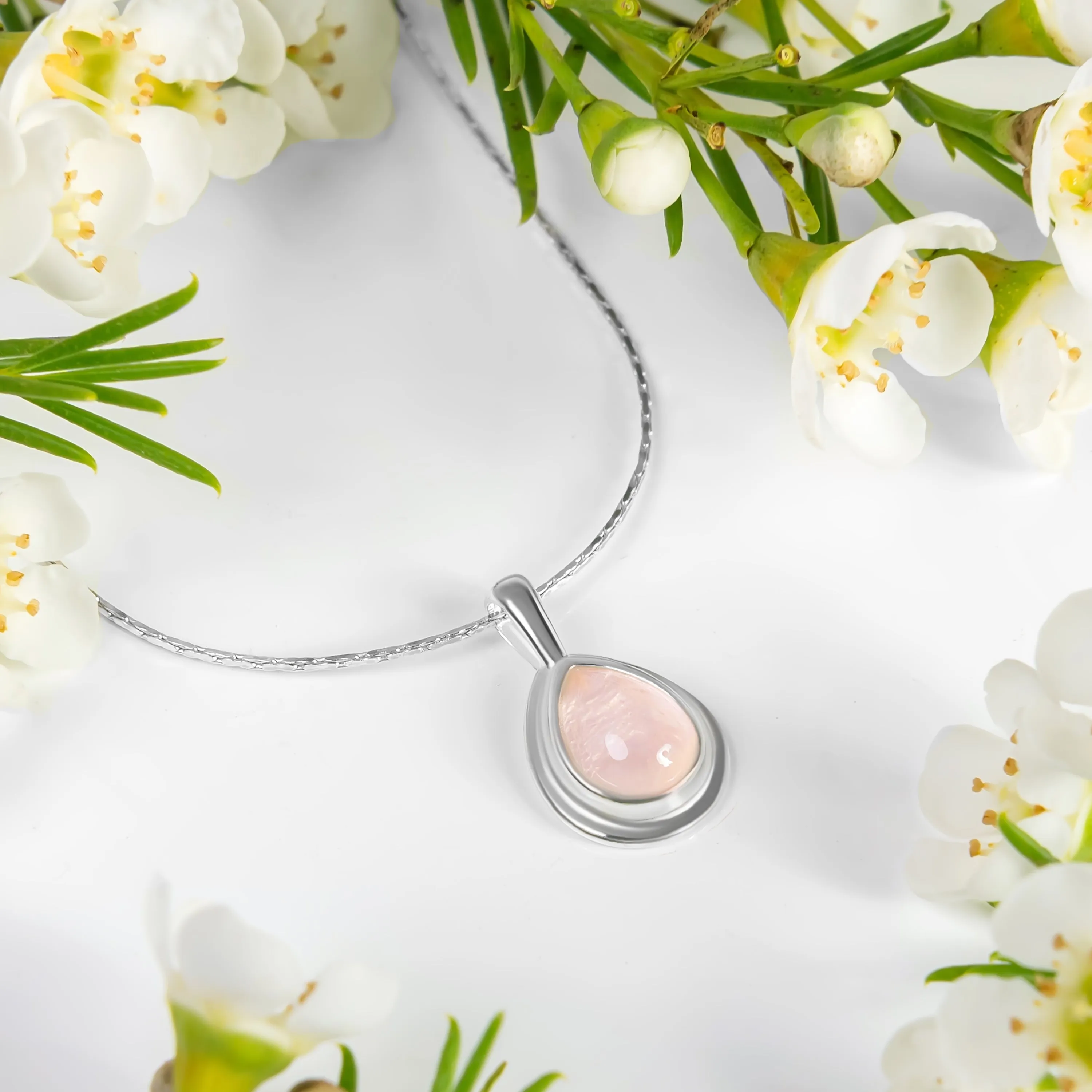 Teardrop Necklace in Silver and Light Rose Quartz sold by Henryka product image thumbnail 2