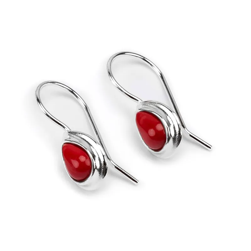 Classic Teardrop Hook Earrings in Silver and Coral sold by Henryka