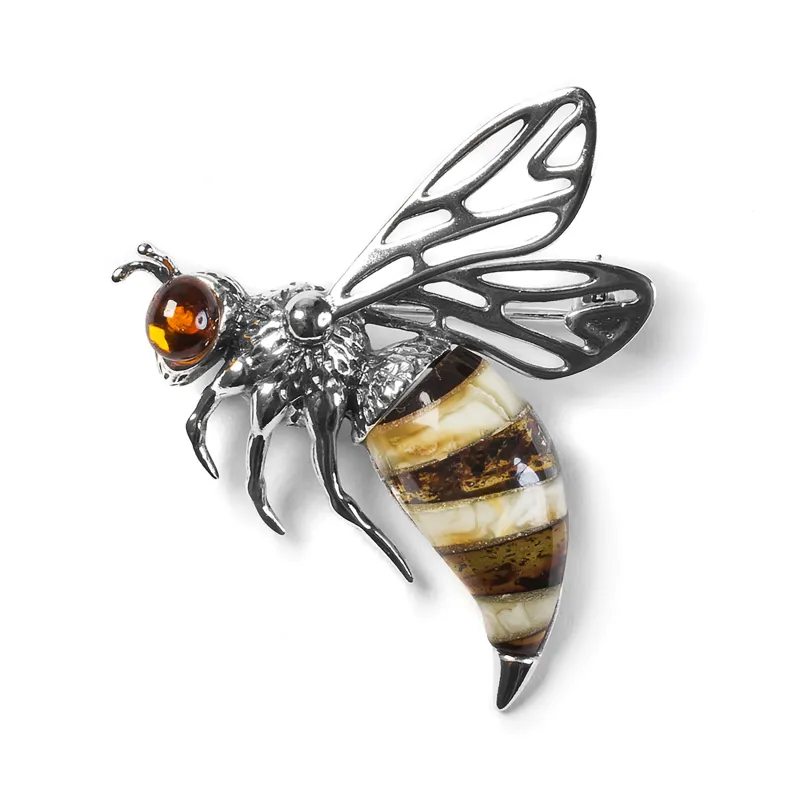 Hornet Bee Brooch in Silver and Amber sold by Henryka