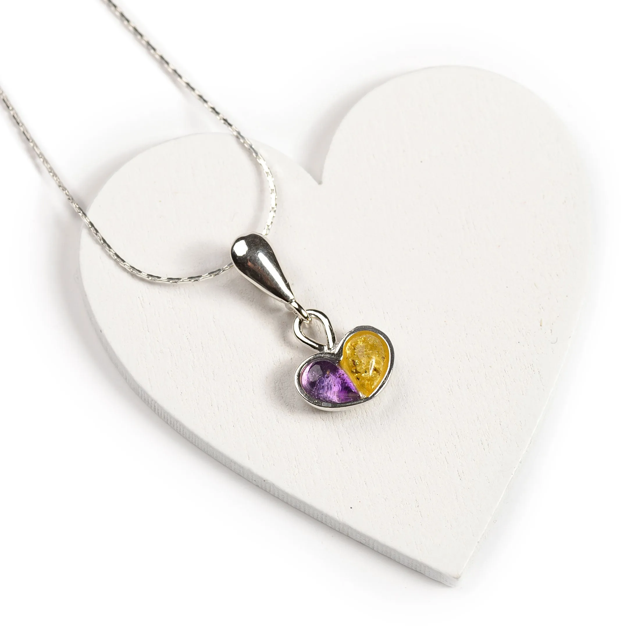 Heart Necklace in Silver, Amethyst and Yellow Amber sold by Henryka product image thumbnail 2
