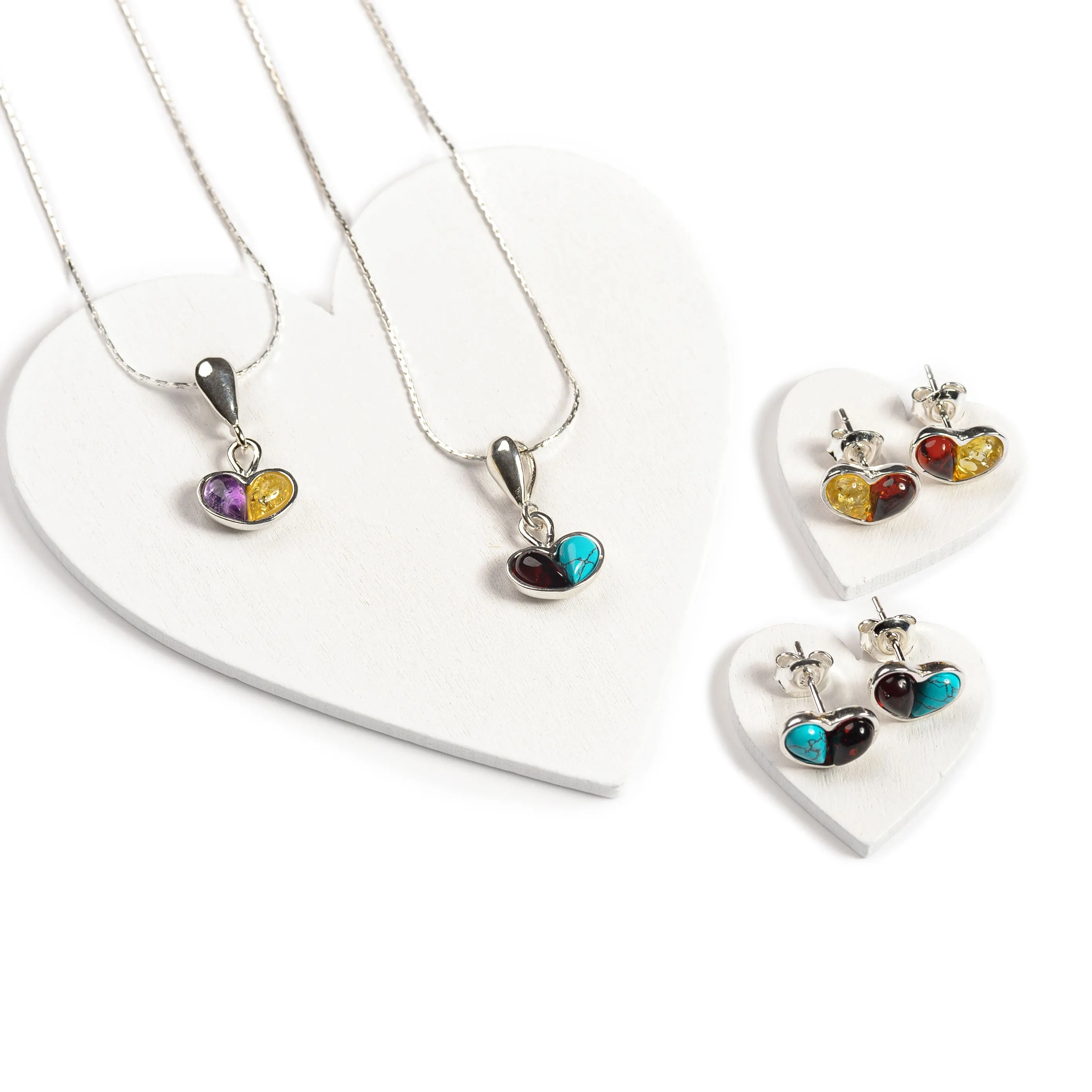 Heart Necklace in Silver, Amethyst and Yellow Amber sold by Henryka product image thumbnail 3