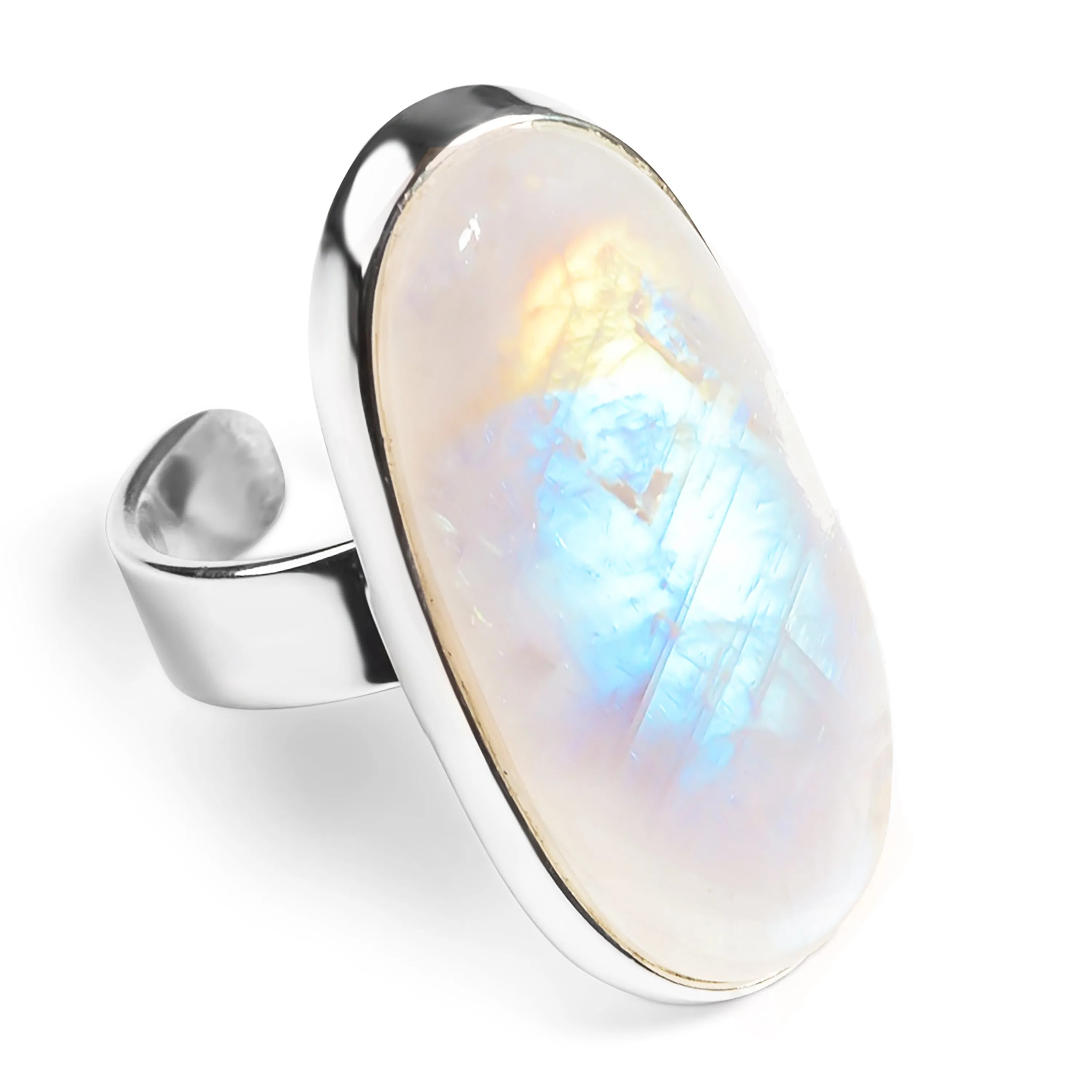 Rainbow Flash Moonstone Statement Ring - Natural Designer Gemstone sold by Henryka